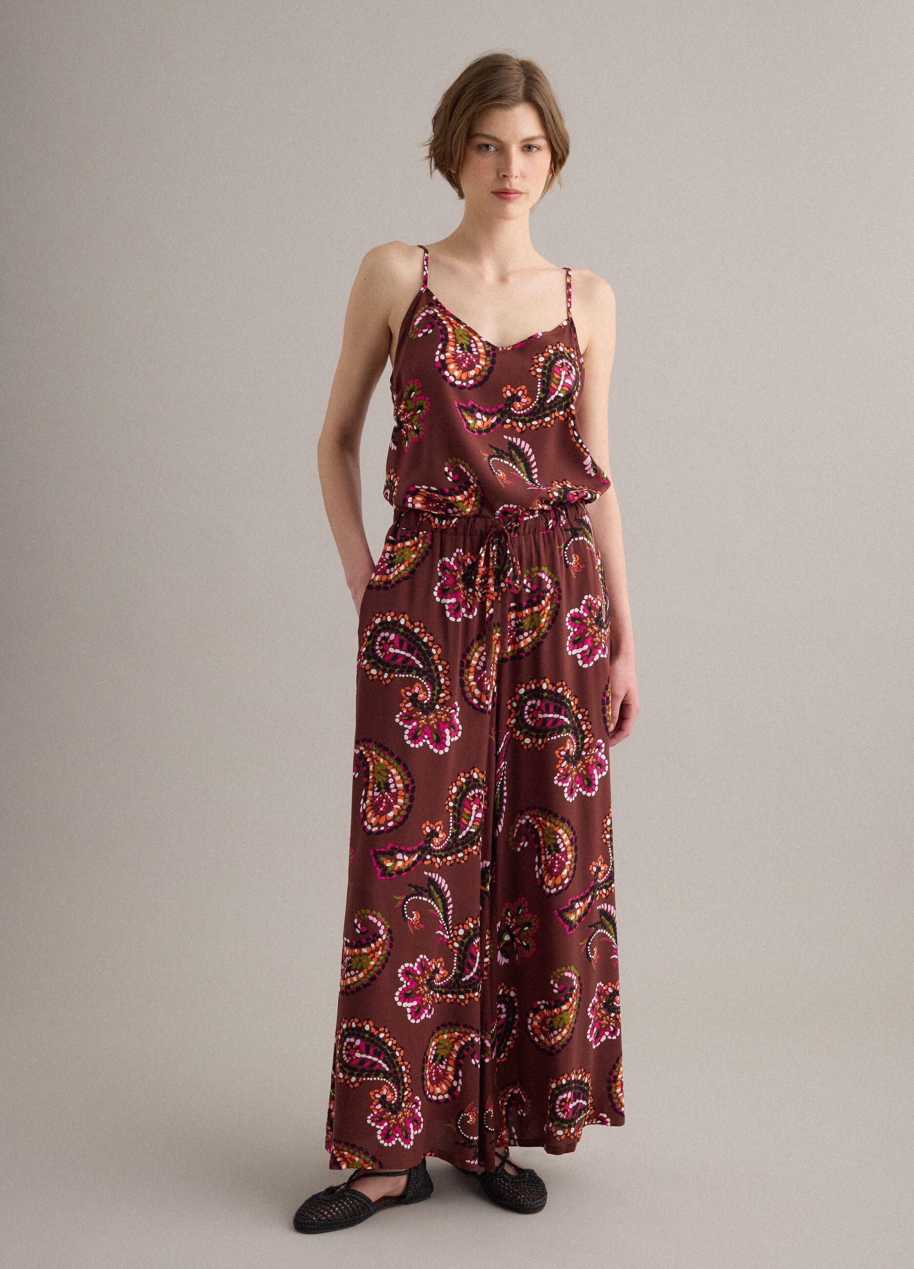 Brown pure-viscose paisley-print tank top