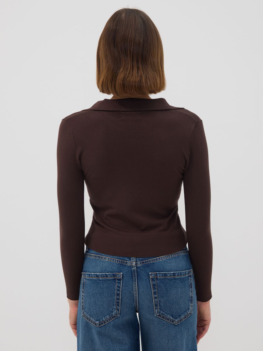 Brown viscose-blend polo-collar jumper, regular fit_3