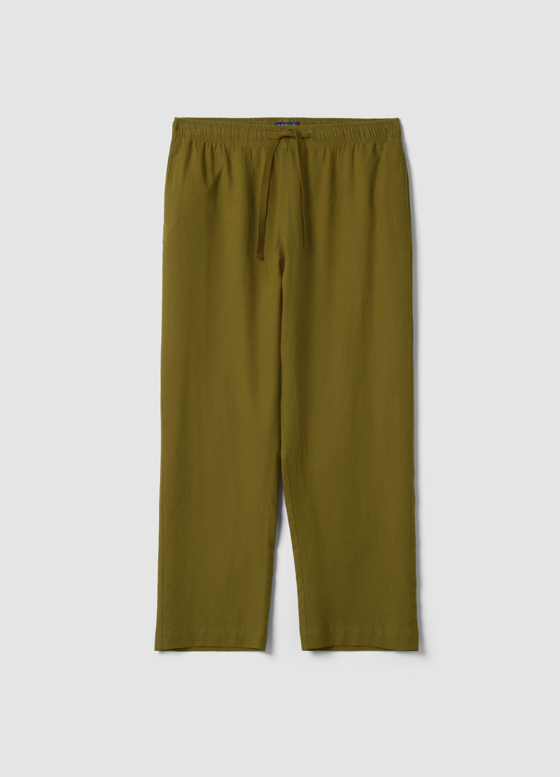 Green Linen Blend Regular Fit Trousers