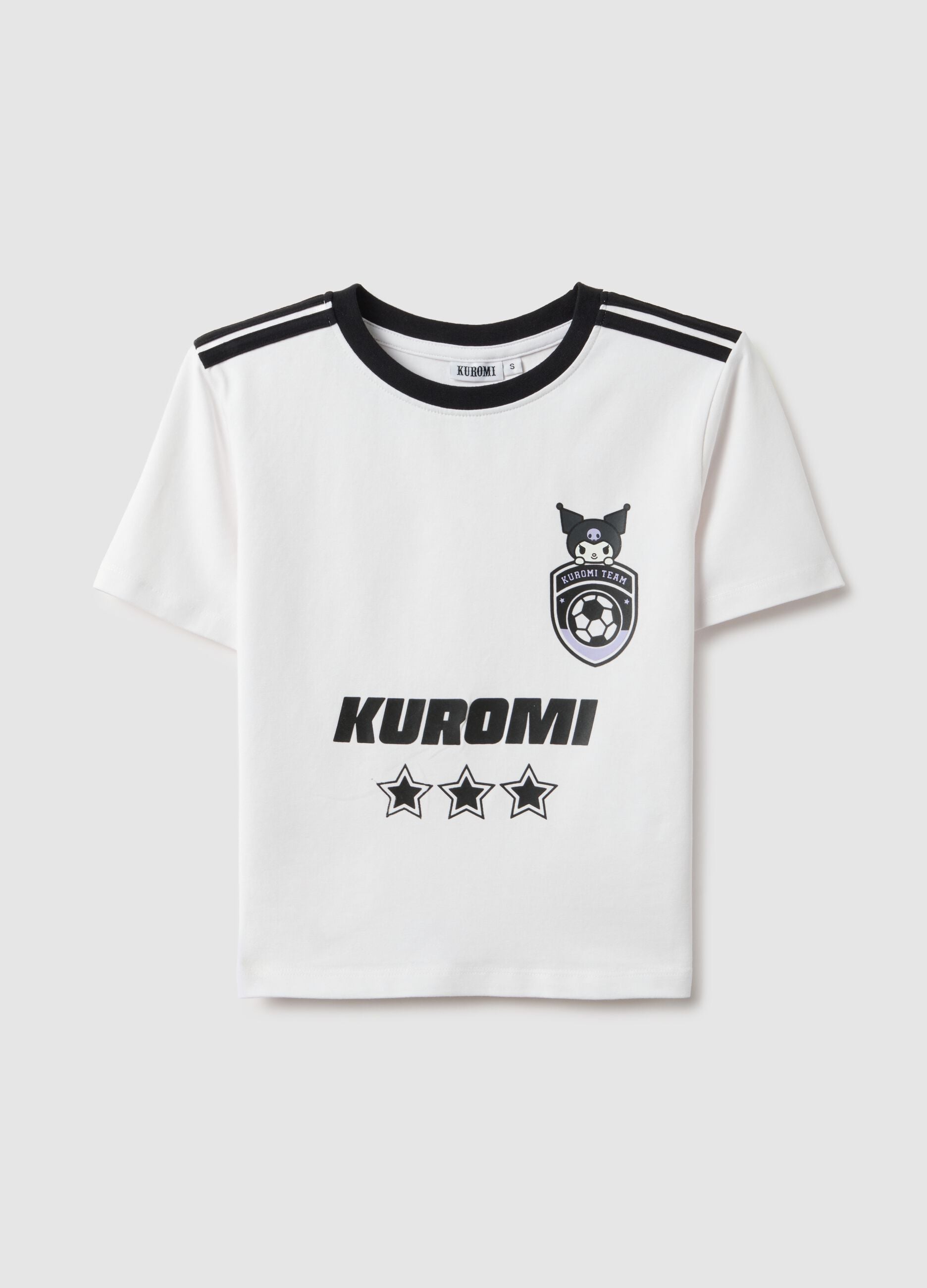 White pure cotton regular fit T-shirt with Kuromi print