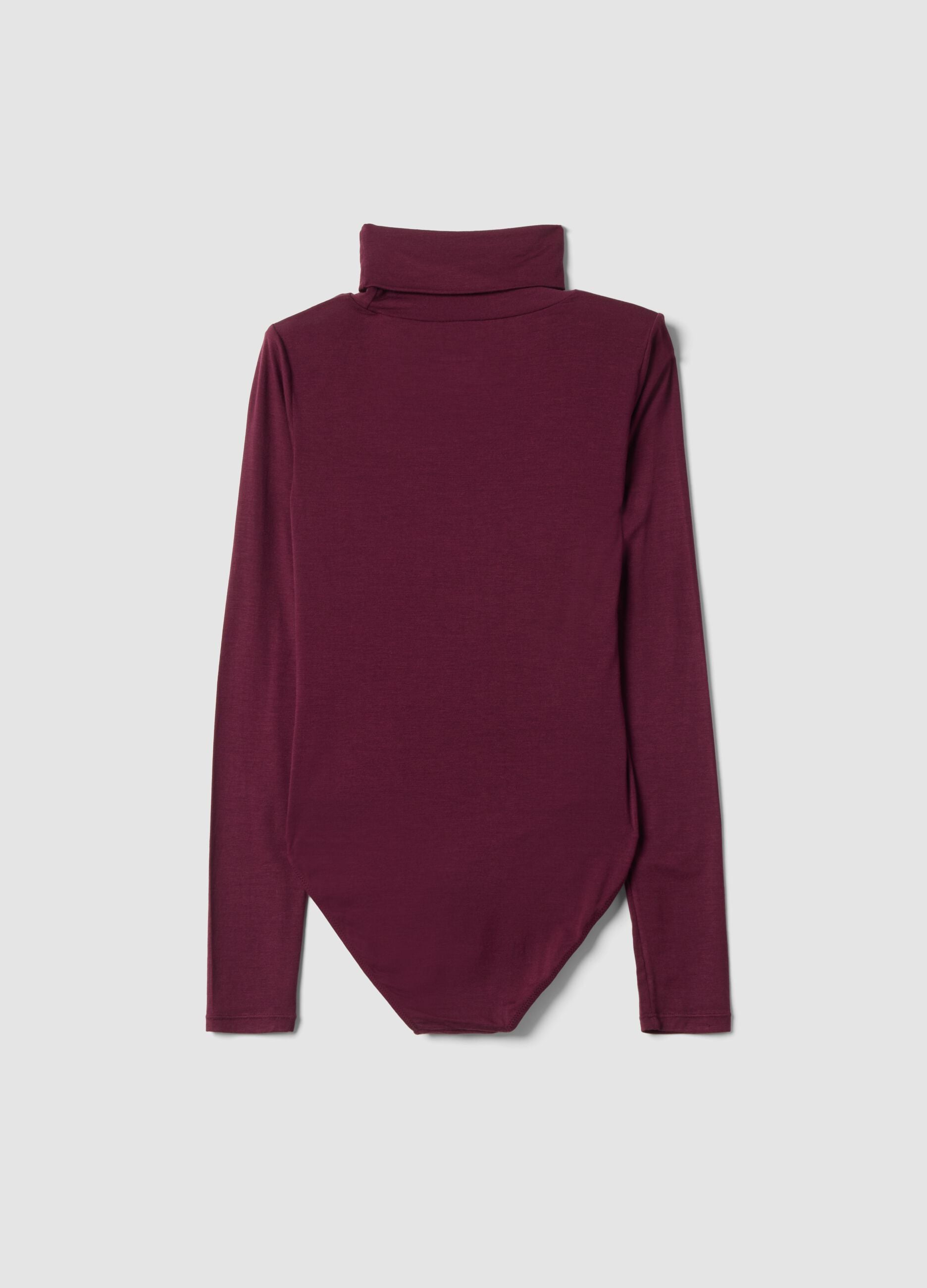 Purple modal and stretch wool bodysuit with crew neck