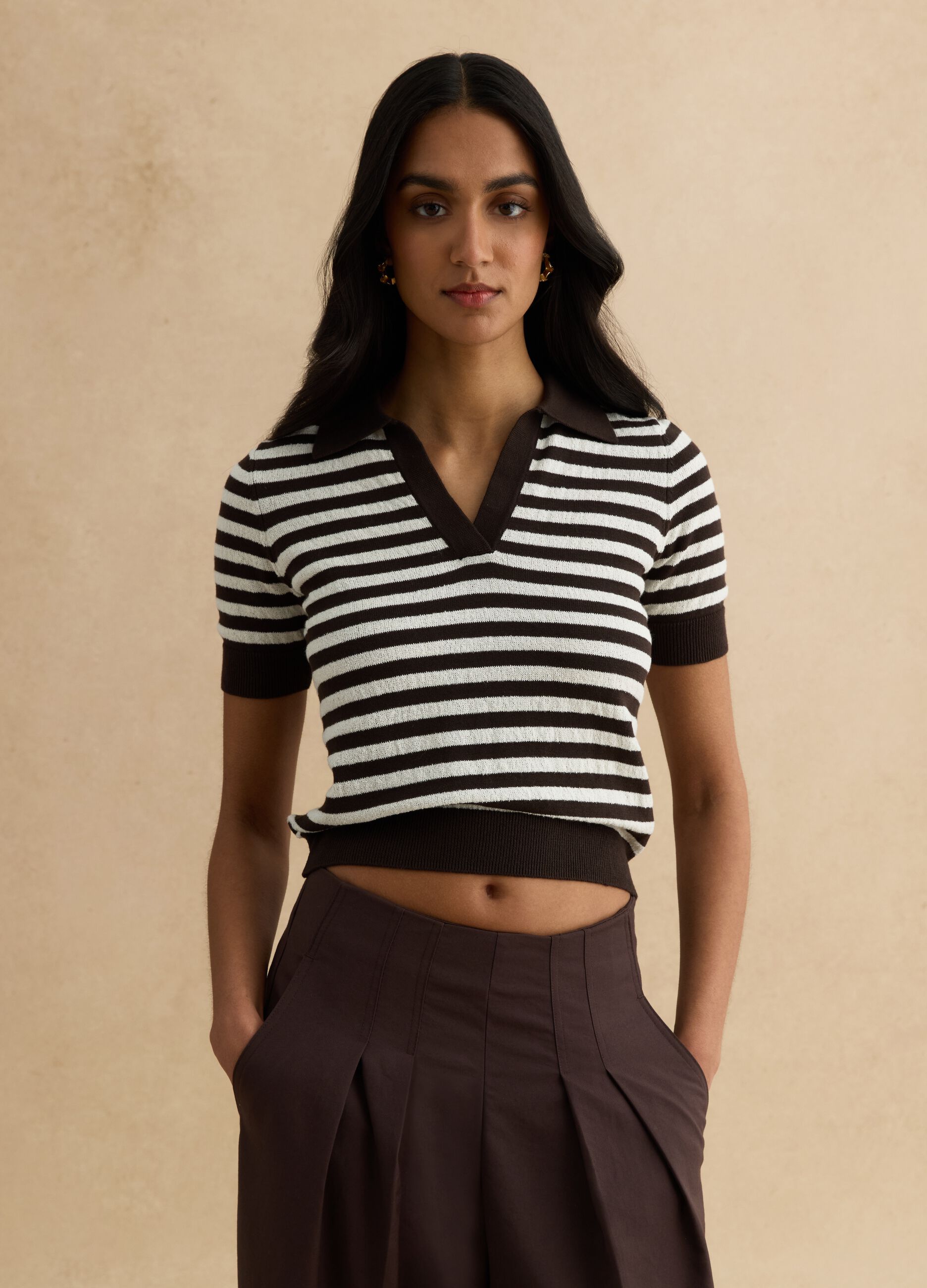 Multicoloured striped regular fit cotton blend sweater