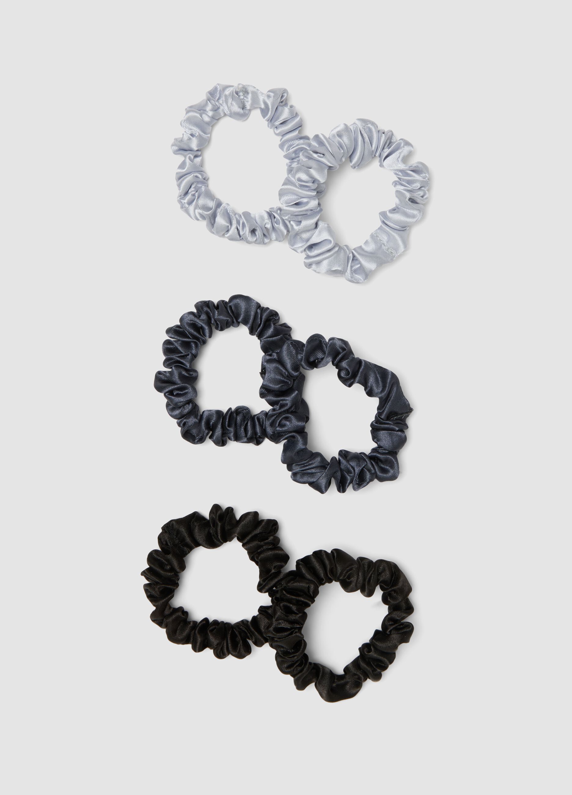 SINCERELY HAIR Small Satin Scrunchies (6 pcs) Black & Grey