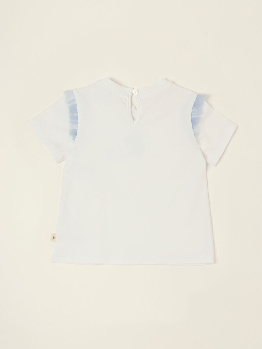 T-shirt bianca in cotone elasticizzato con volant_2