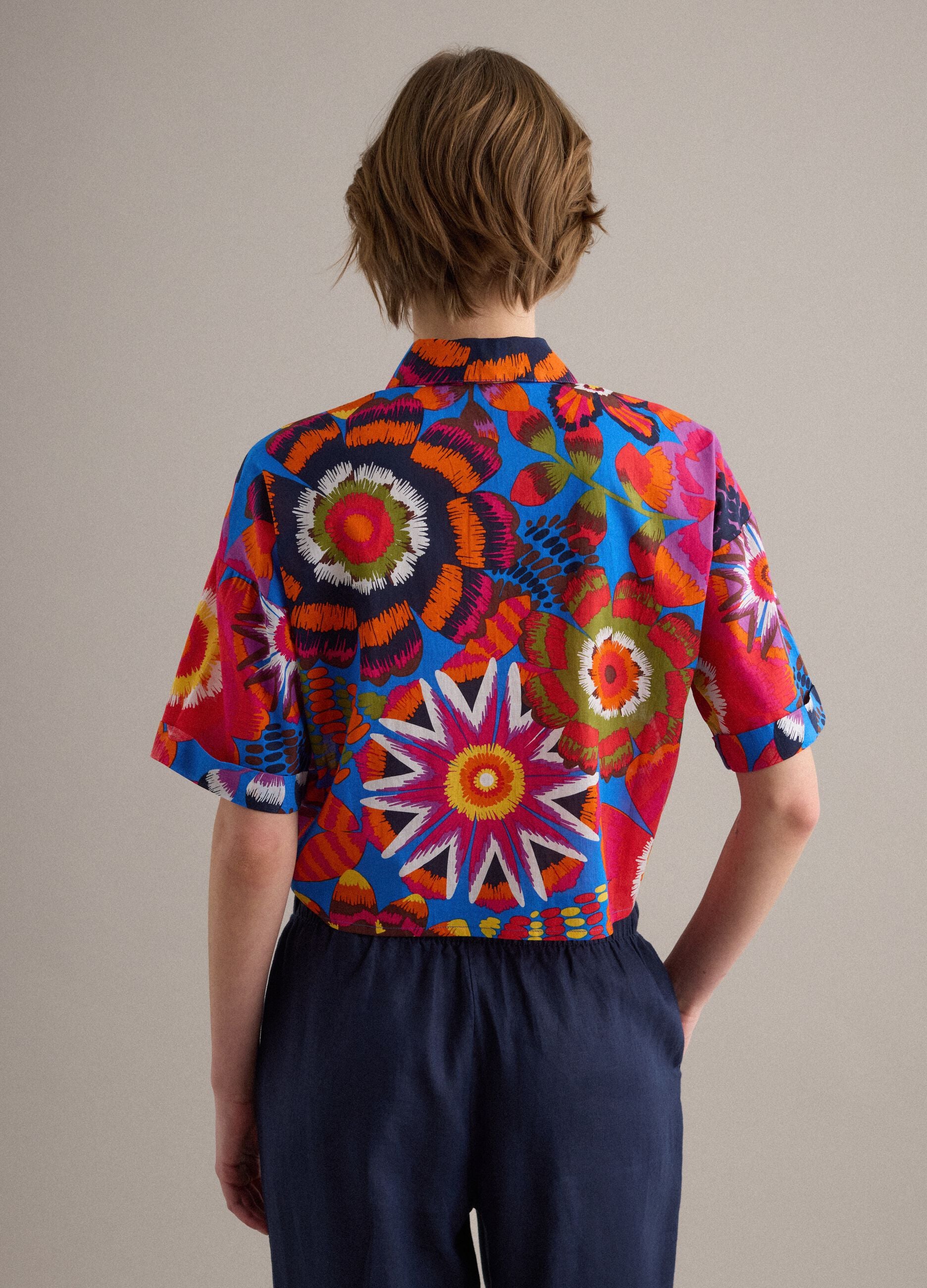 Multicoloured pure cotton crop shirt