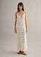Long white pure cotton slim fit dress with mesh texture_0
