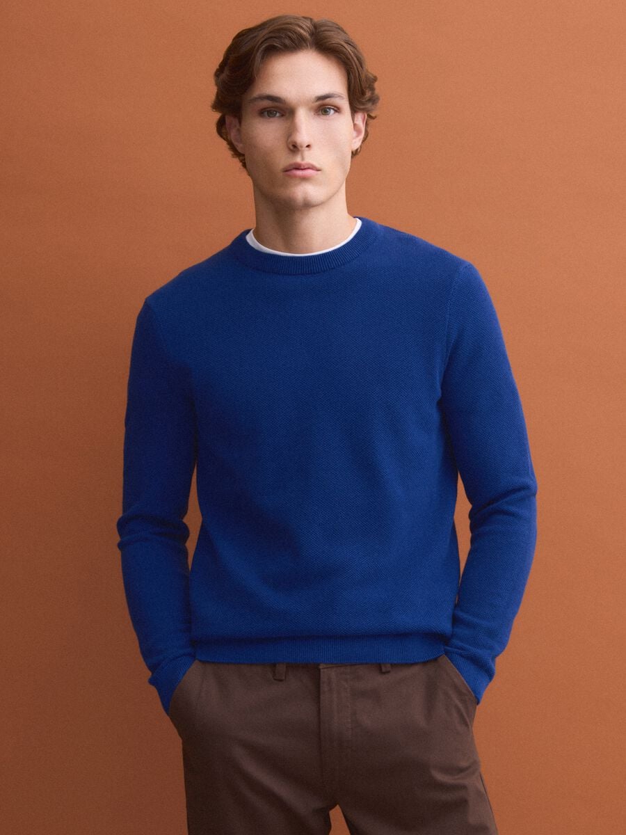 Blue pure cotton crew-neck jumper, regular fit_1