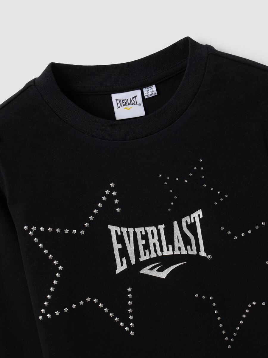 Black pure cotton T-shirt with applied stars, regular fit for girls_4