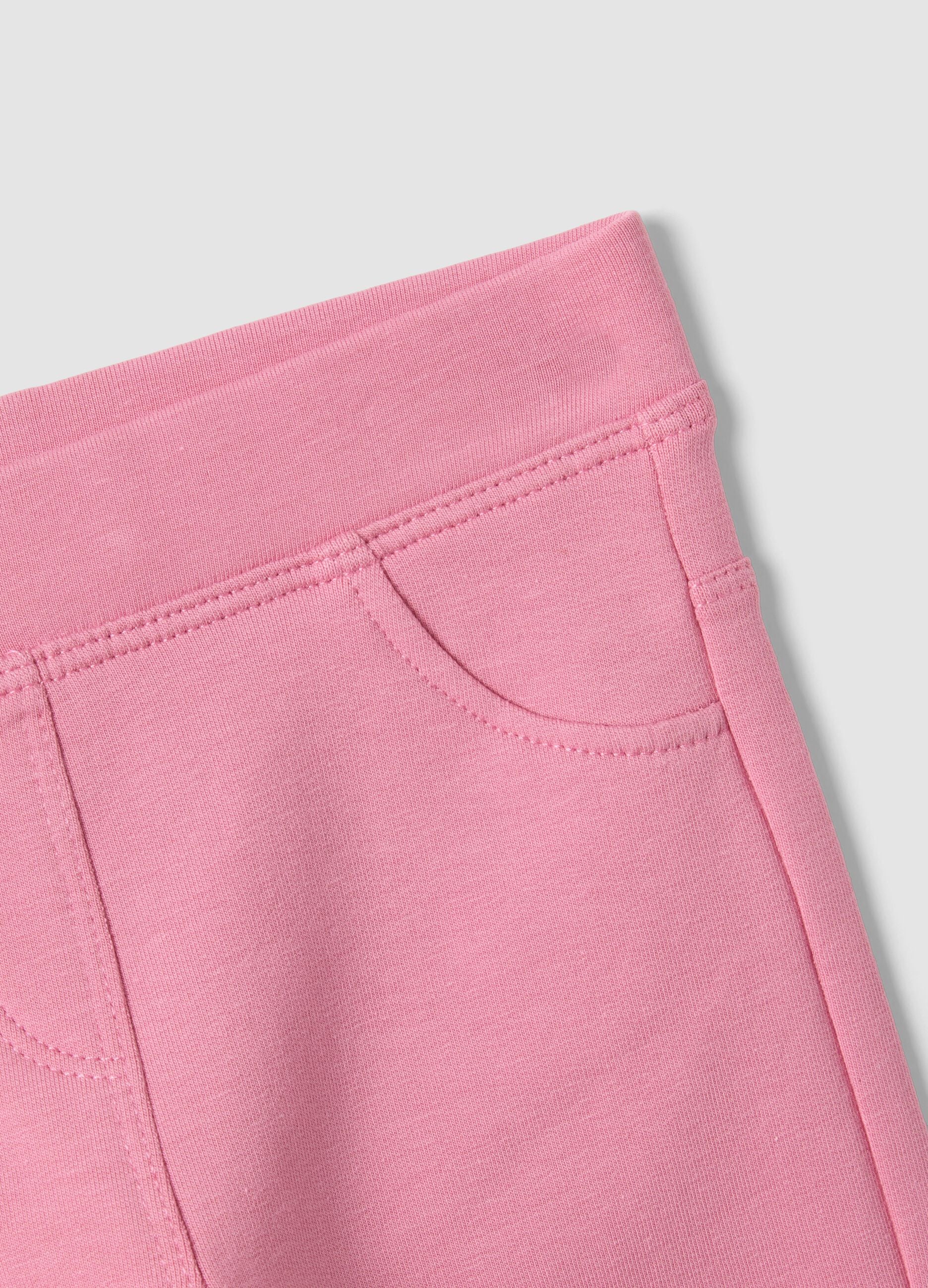 Pink organic stretch-cotton flared trousers for baby girl
