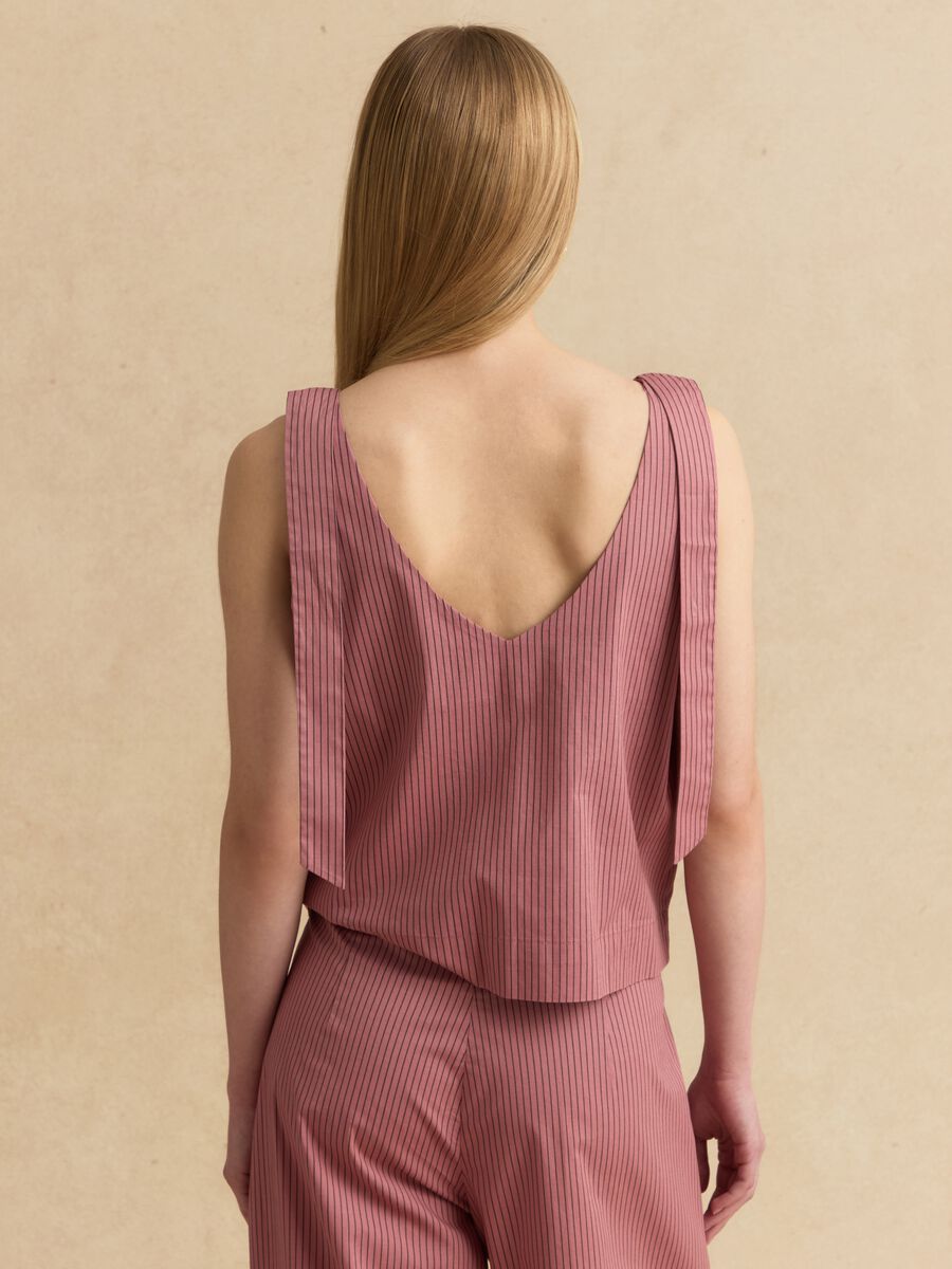 Pink stretch-cotton blouse with tie shoulder straps_3
