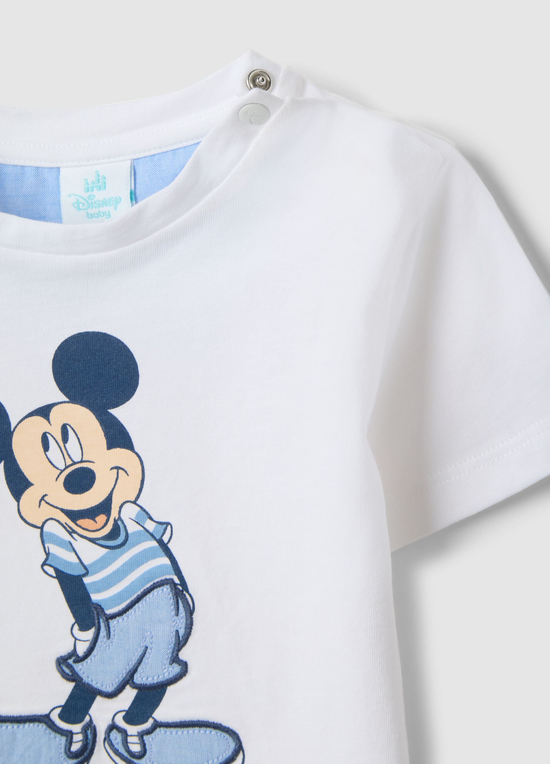 White pure cotton T-shirt for kids, regular fit with Mickey Mouse