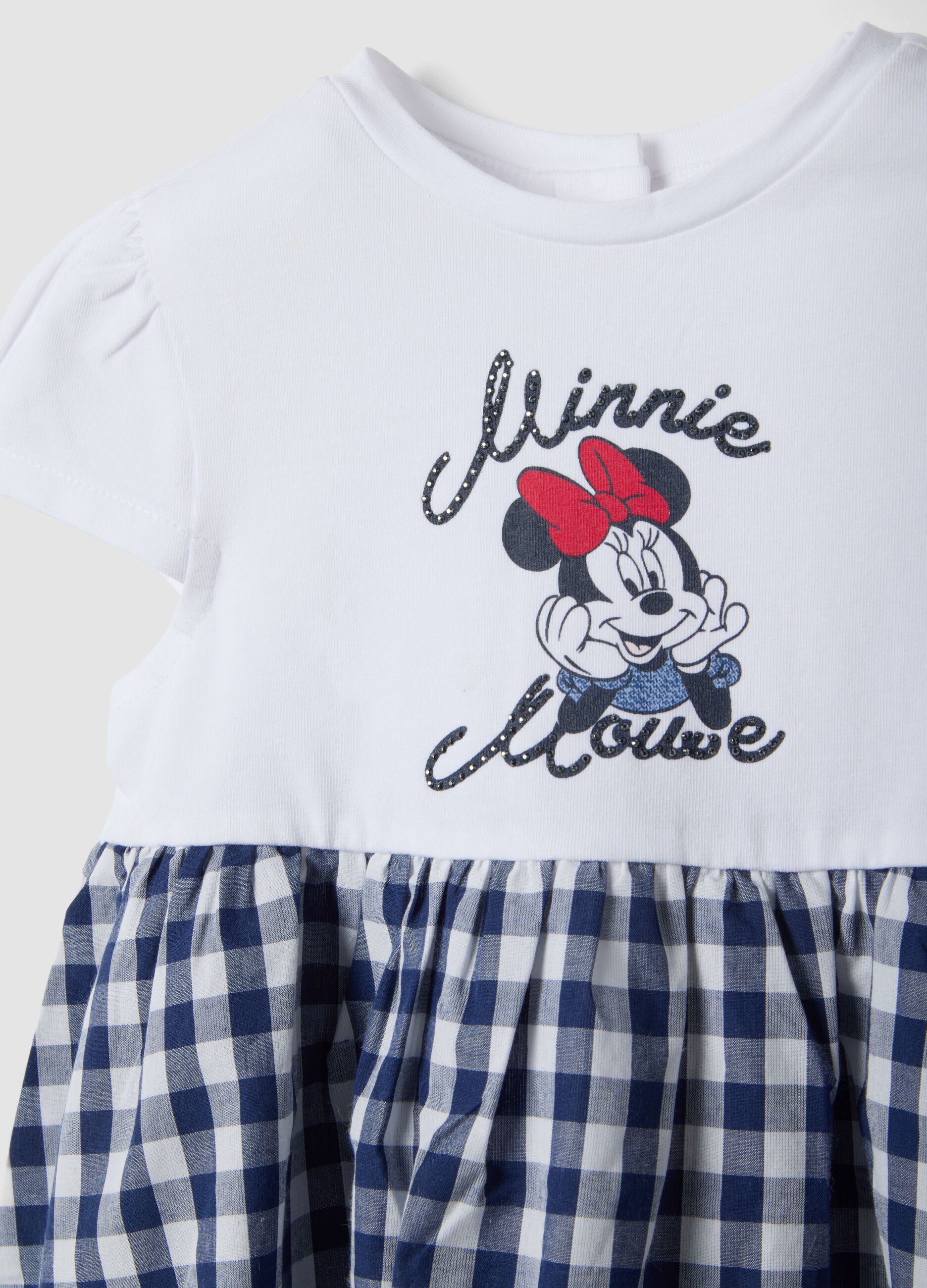 Multi-colour stretch cotton wide dress for girls with Minnie