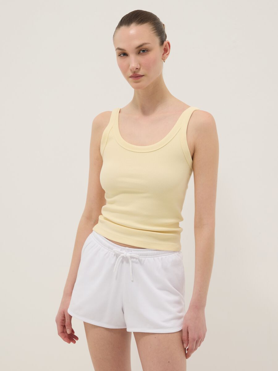Yellow ribbed stretch cotton tank top_0