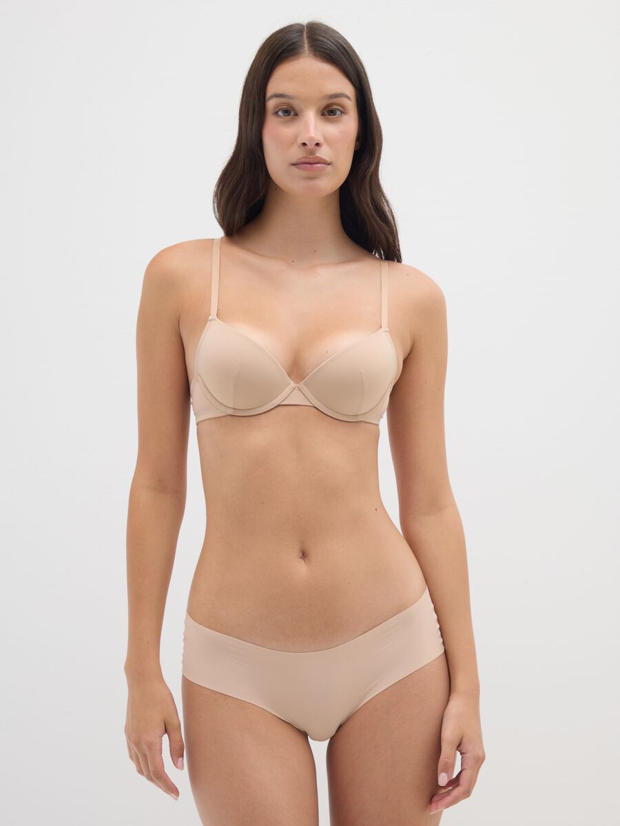 Regular fit beige stretch fabric slip_0