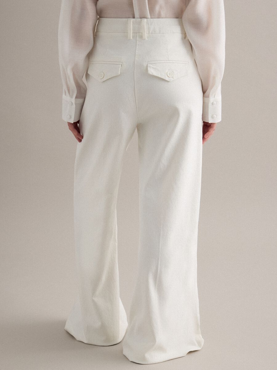 White Stretch Denim Wide Leg Trousers_3