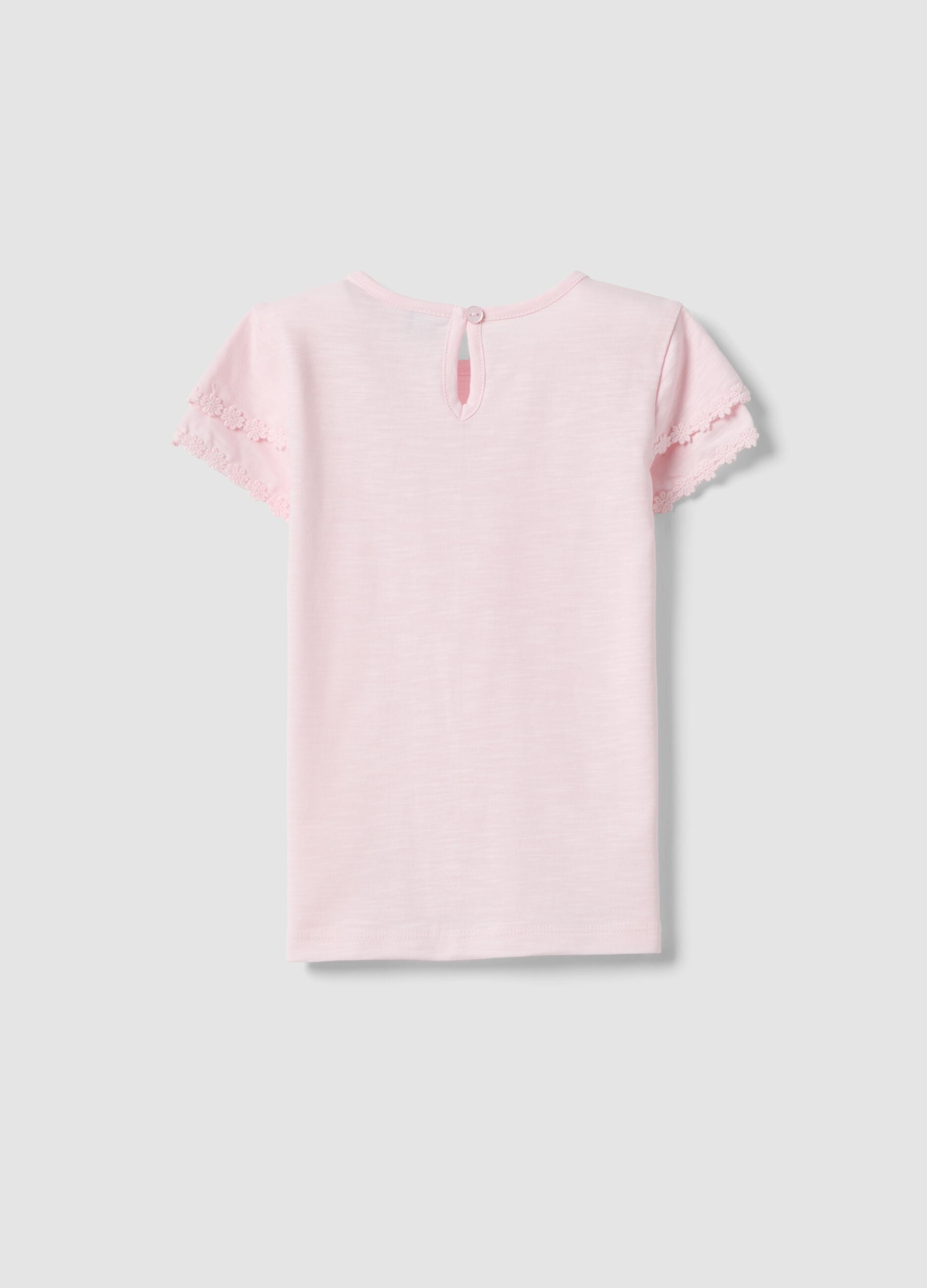 Pink pure-cotton short-sleeve T-shirt with chest pocket