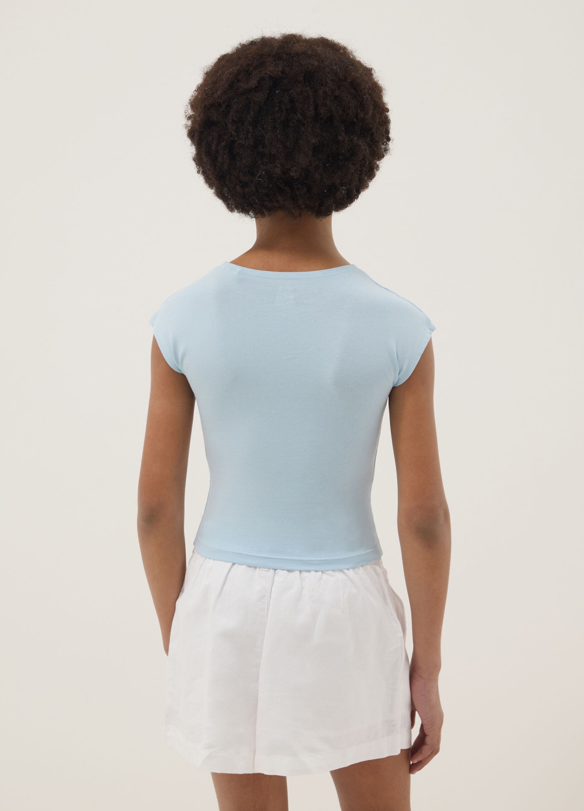 Slim Fit Girl's Blue Stretch Cotton T-shirt