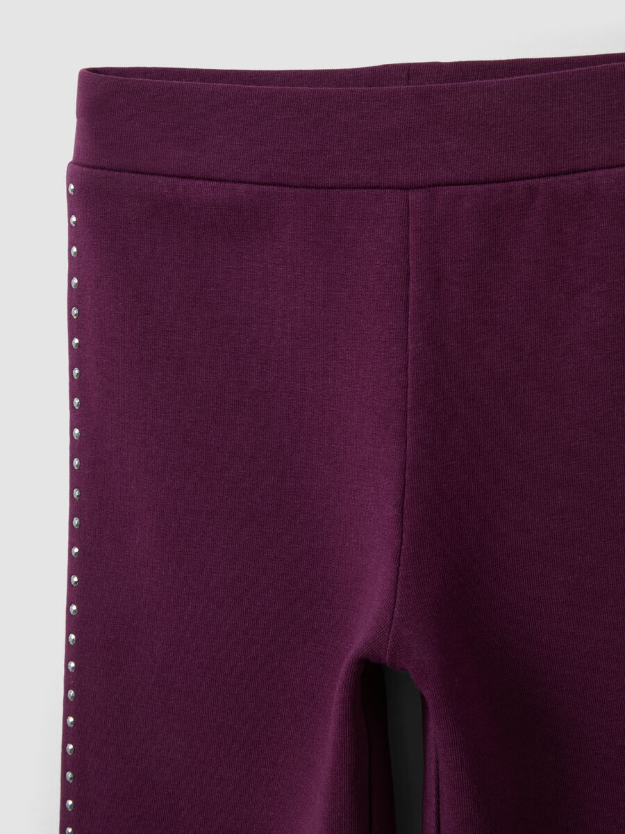 Purple flared stretch cotton leggings with studs_2