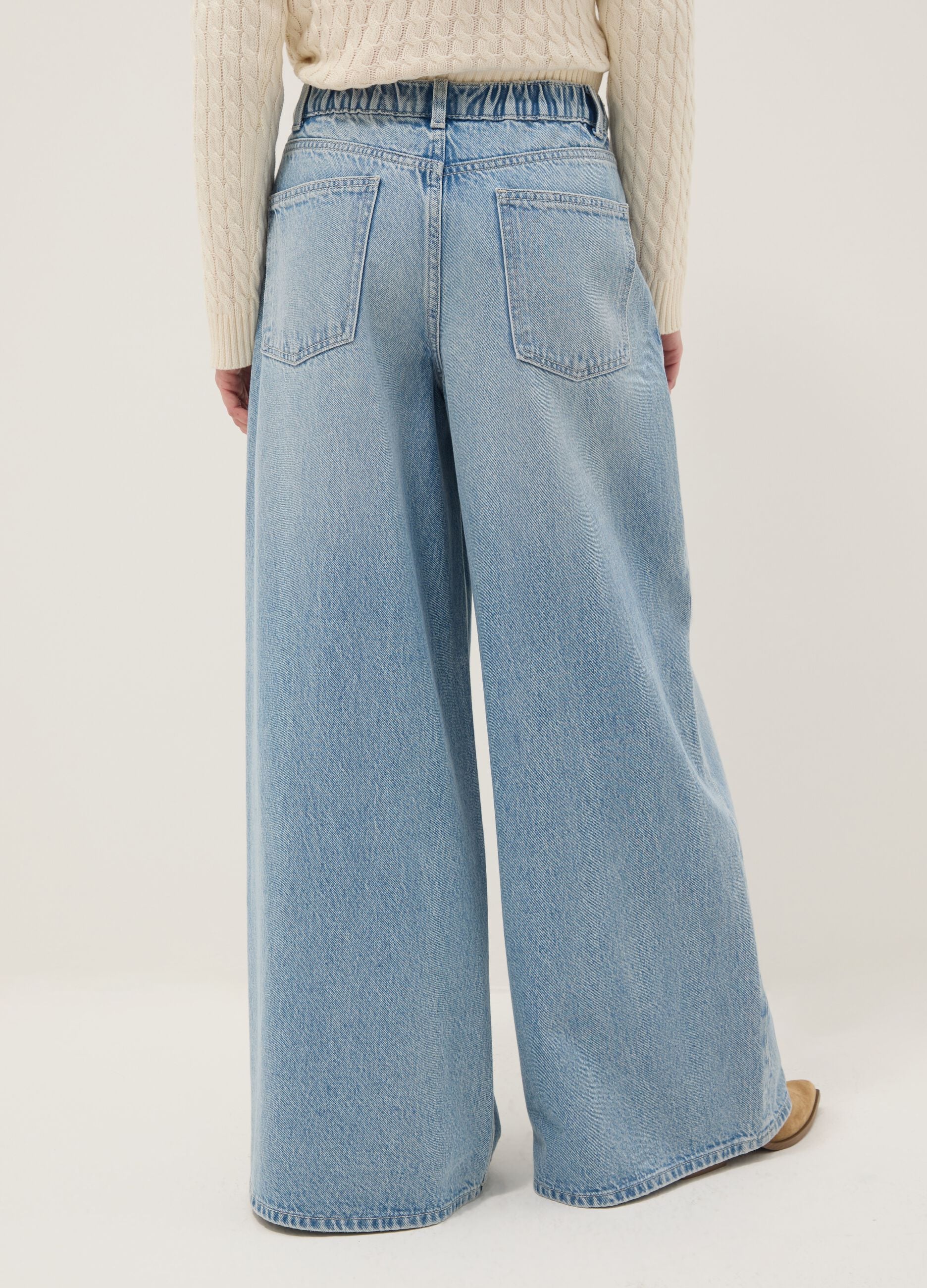Jeans in pure blue denim cotton wide leg