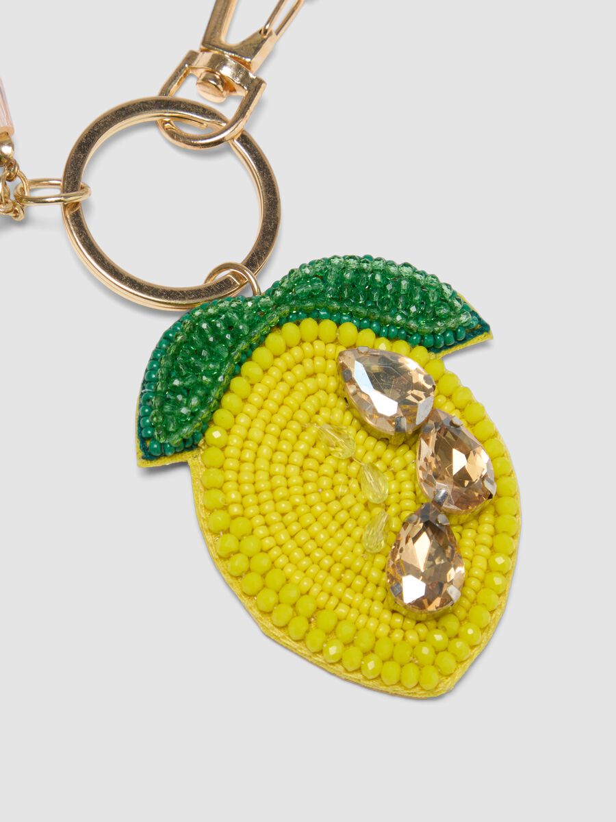 Portachiavi giallo a forma di limone con perline_2