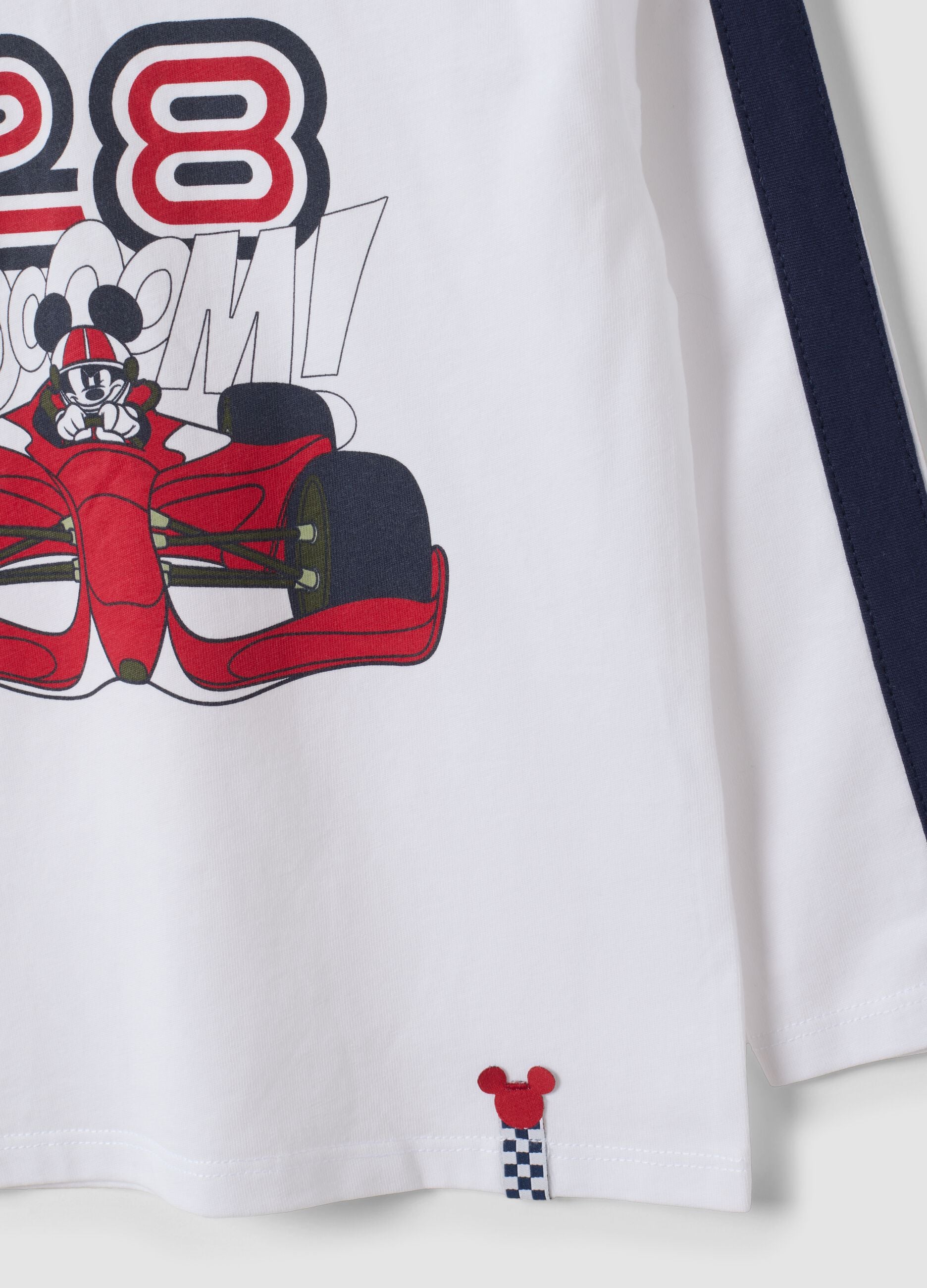 White pure cotton crew-neck T-shirt with Mickey print for baby boy