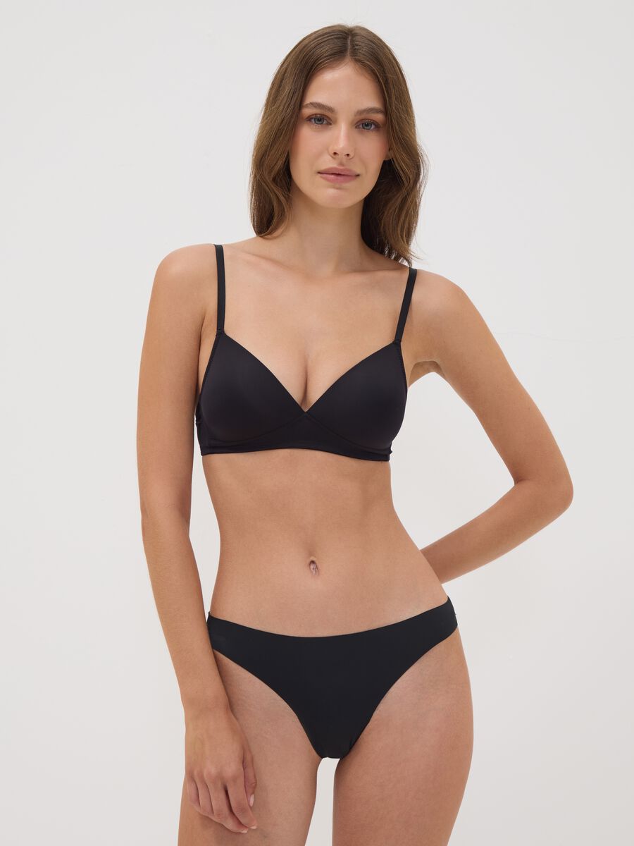 Black padded stretch-fabric bra_1