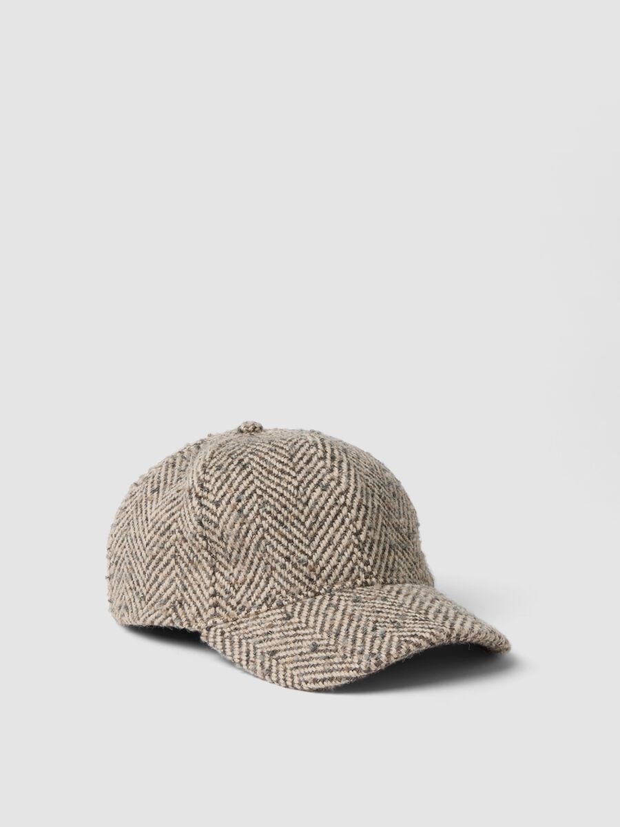 Cappello beige in misto lana con fantasia_0