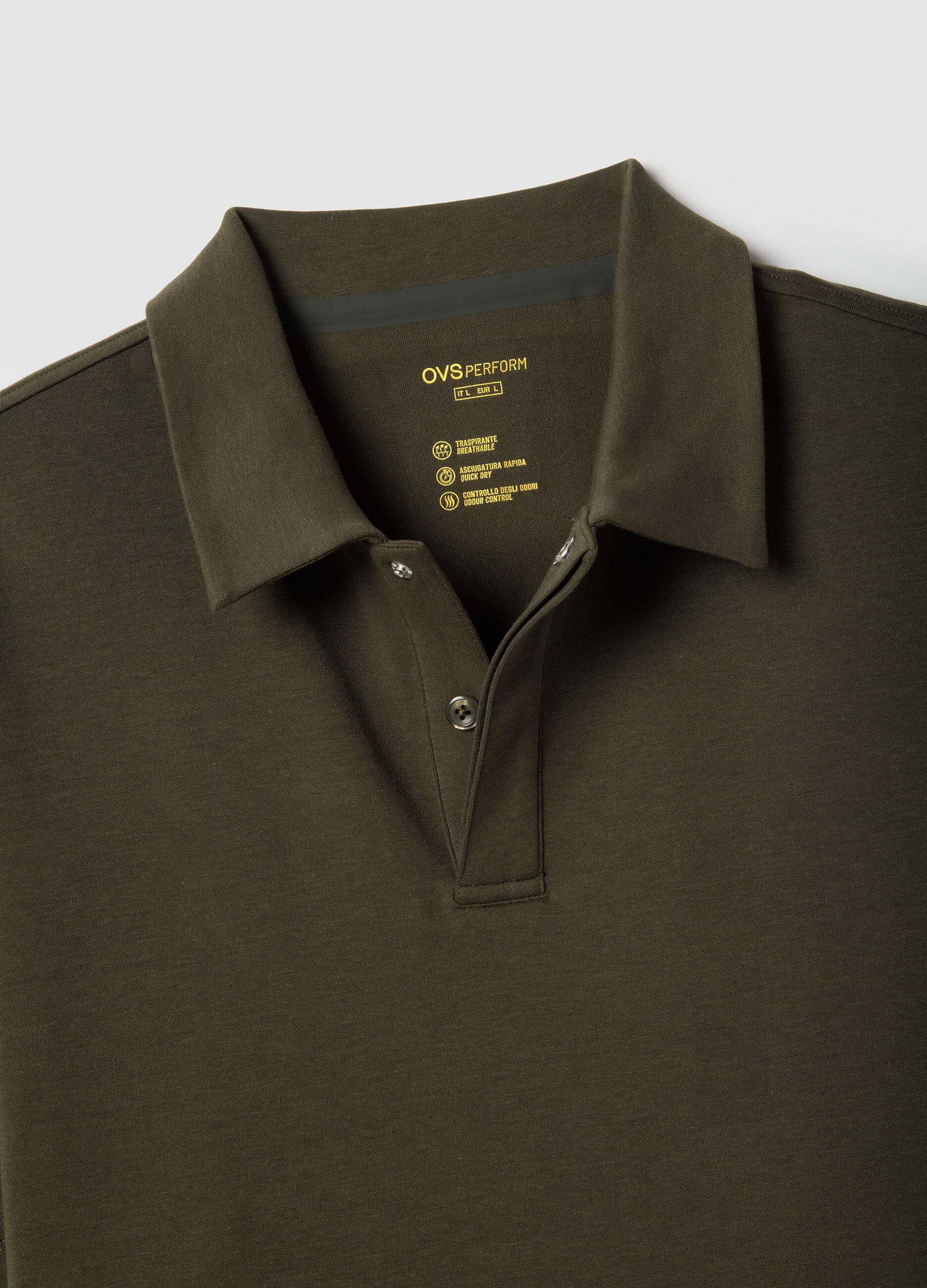Green short-sleeved cotton blend polo shirt, regular fit