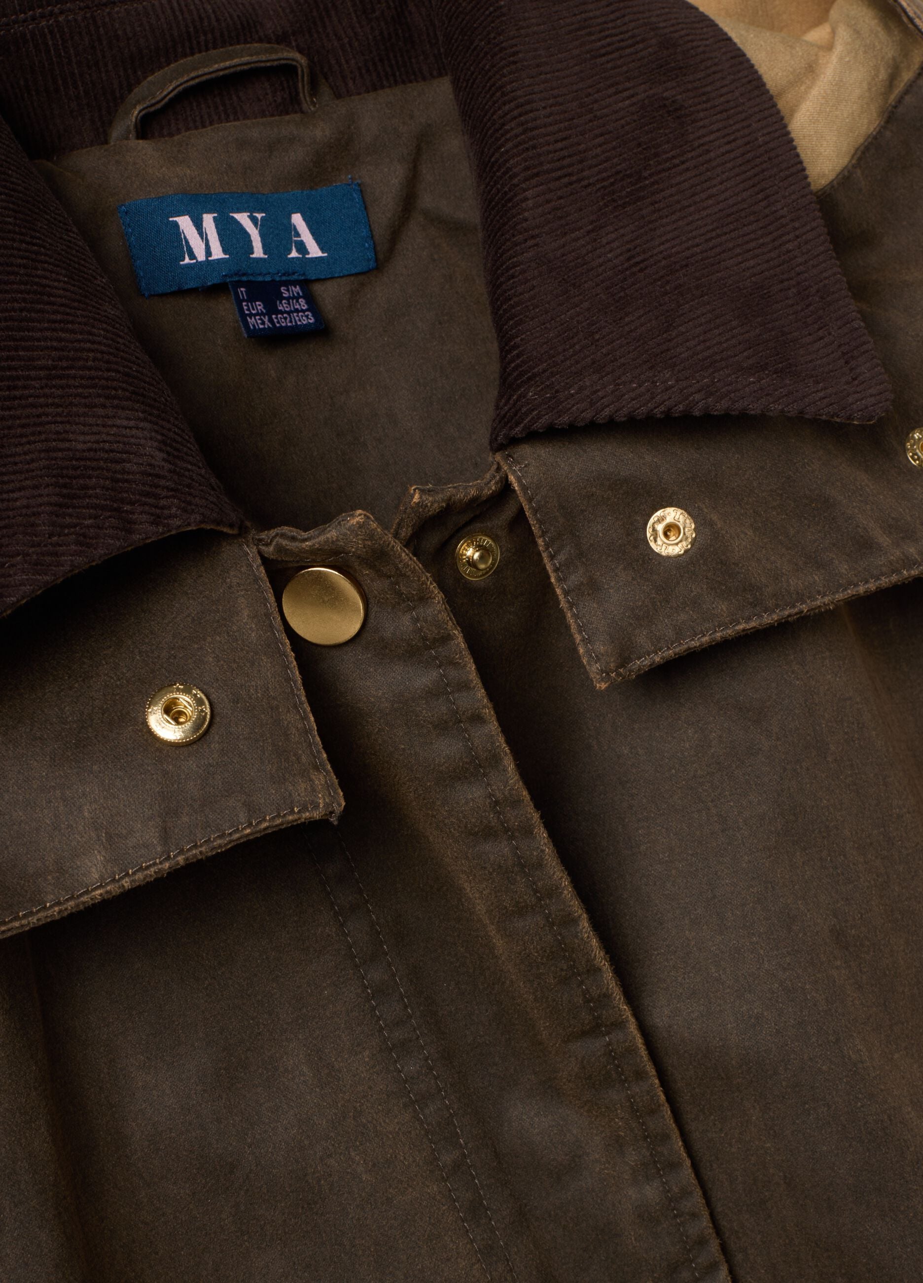 Brown hooded cotton-blend jacket with relaxed fit and contrast collar