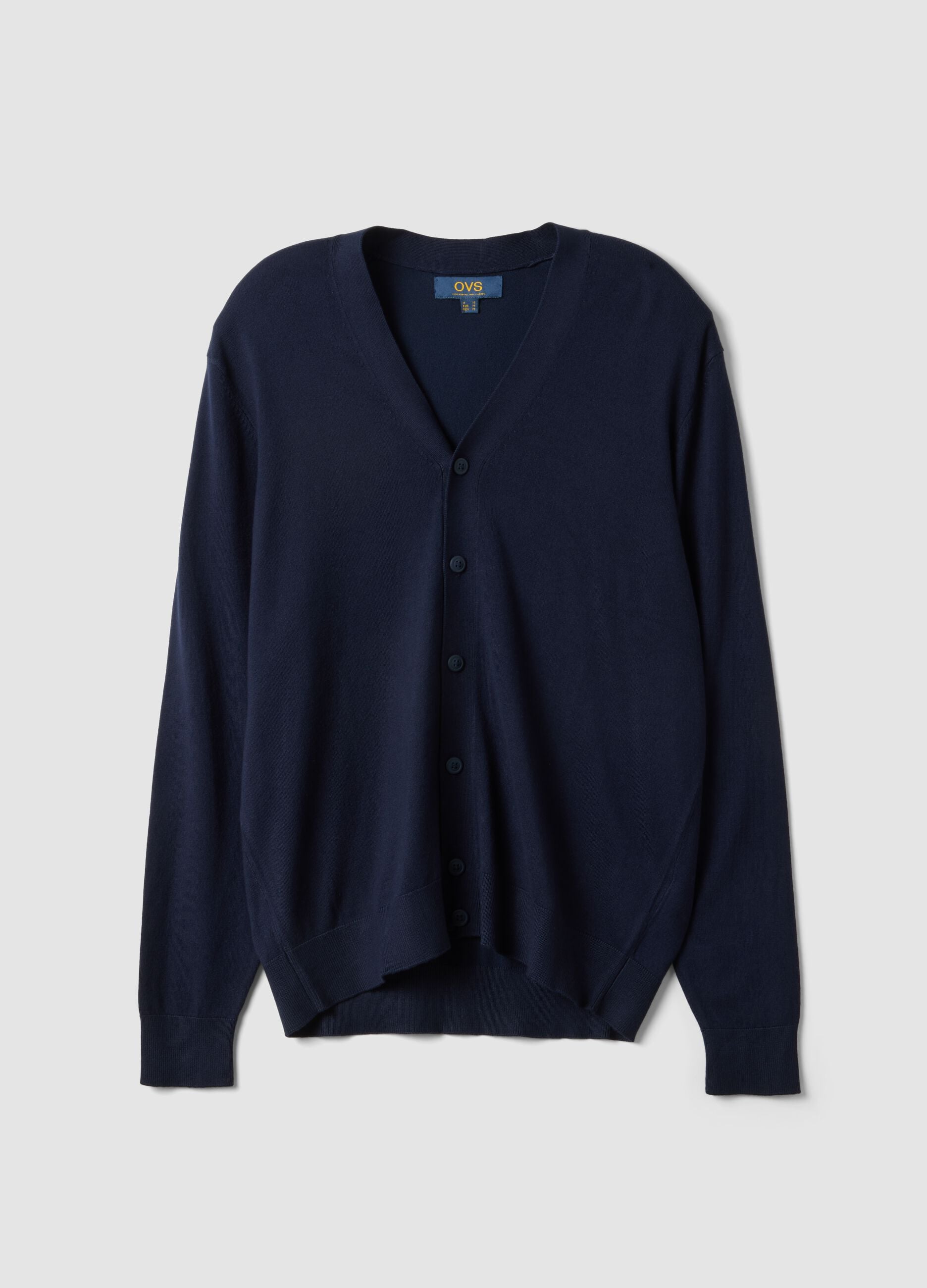 Blue viscose-blend V-neck cardigan, regular fit
