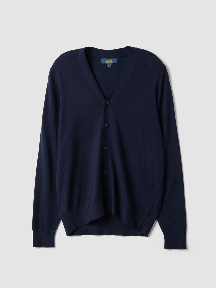 Blue viscose-blend V-neck cardigan, regular fit_0