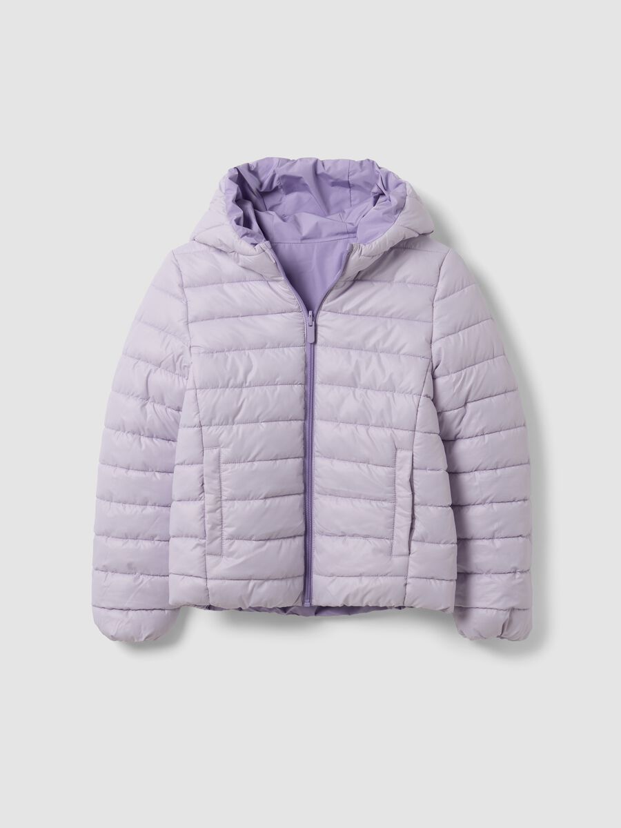 Giacca Ultralight viola reversibile con cappuccio e zip per ragazza_1