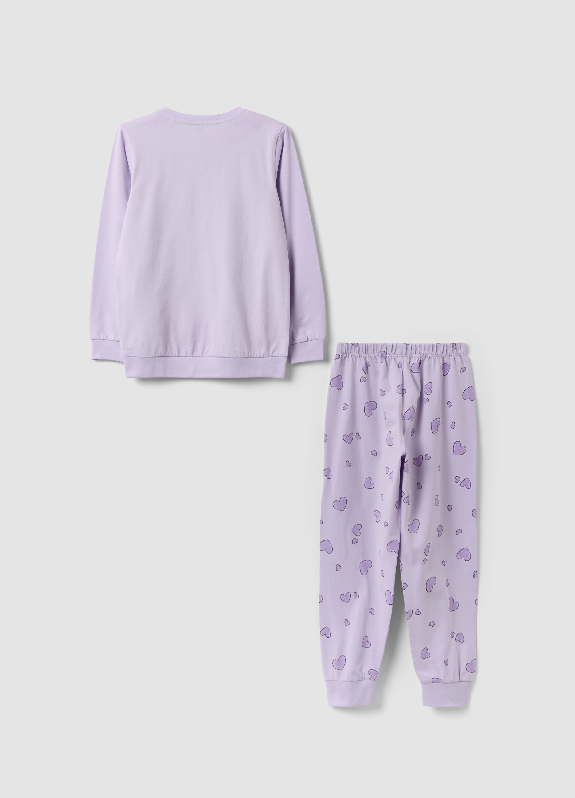 Purple pure organic cotton heart-print pyjamas for girls