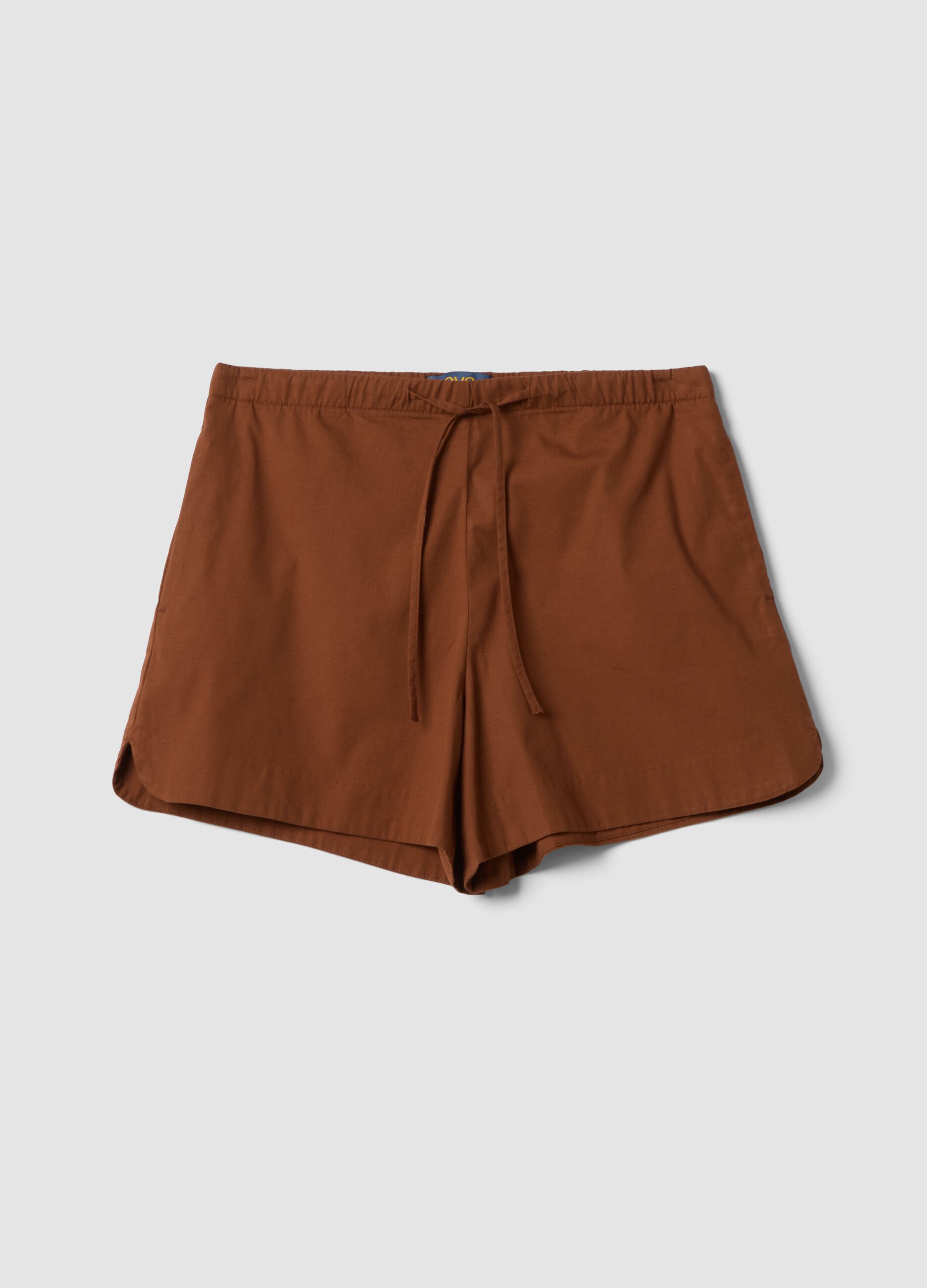 Brown stretch cotton shorts with elasticated waist