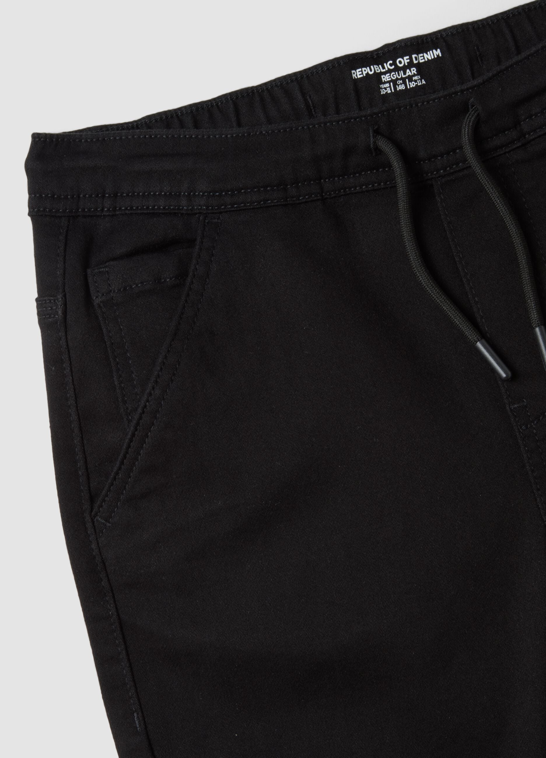 Black stretch-cotton denim joggers with elasticated waistband for boys