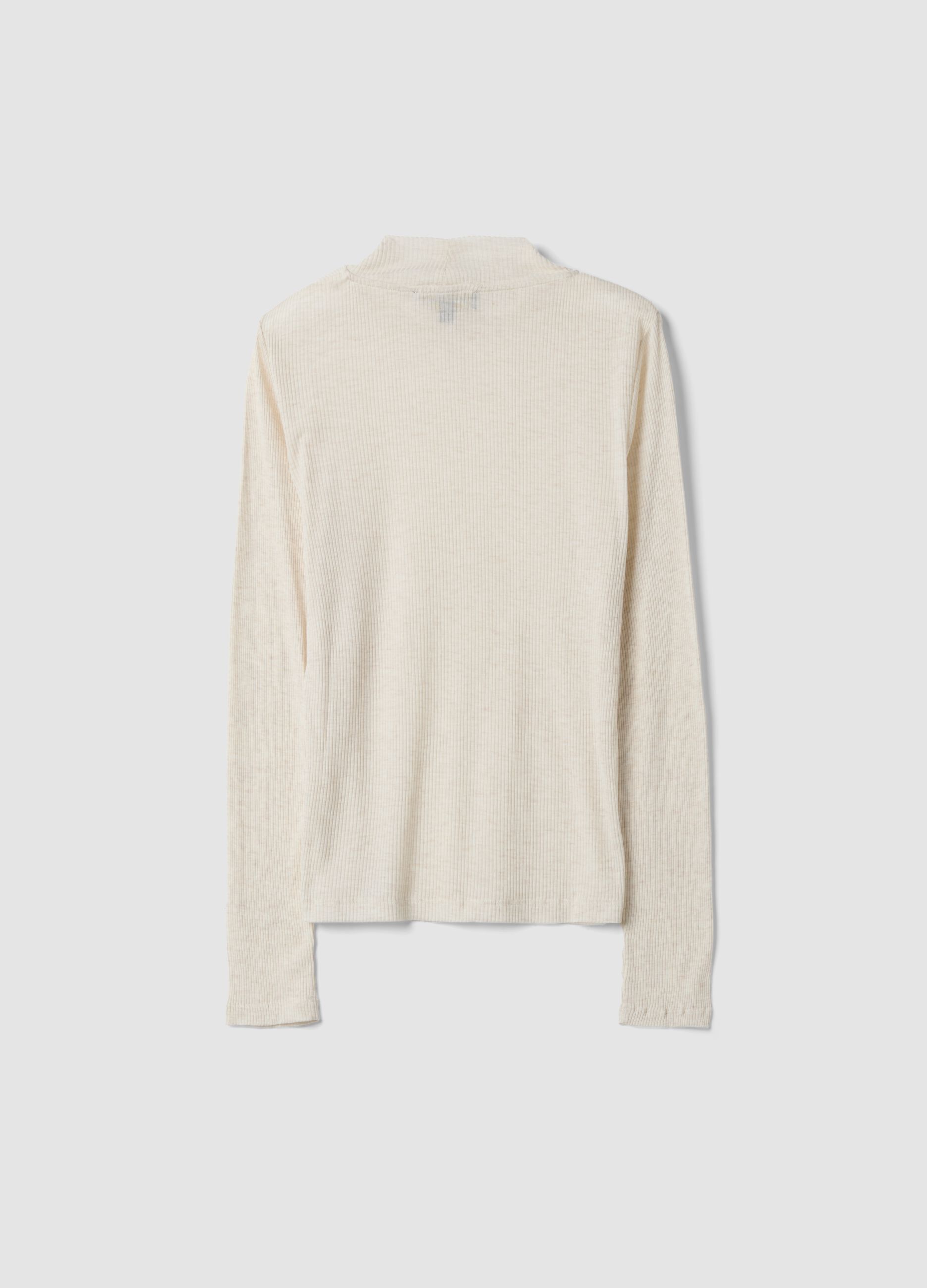 White ribbed Tencel&trade; Lyocell and wool blend T-shirt, regular fit