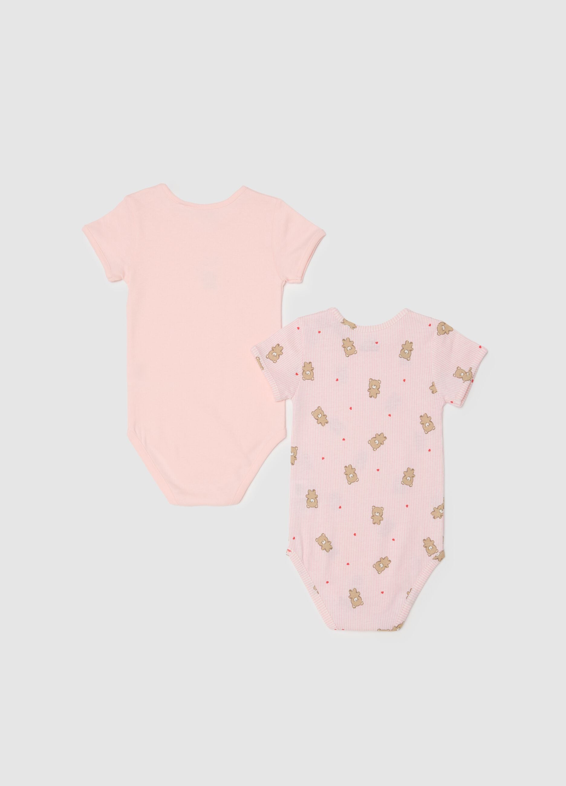 Bipack body in puro cotone rosa da neonata con stampe di orsetti