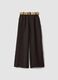 Brown pure linen wide-leg trousers with elasticated waist_4