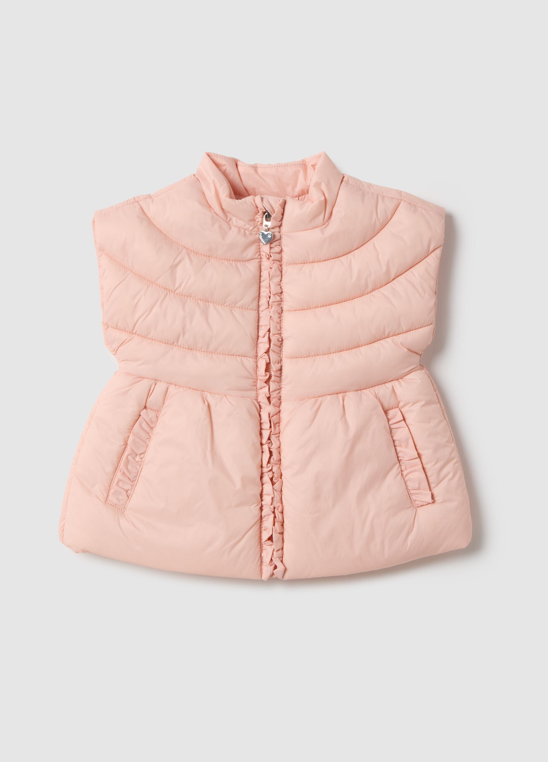 Pink padded vest for little girl with regular fit