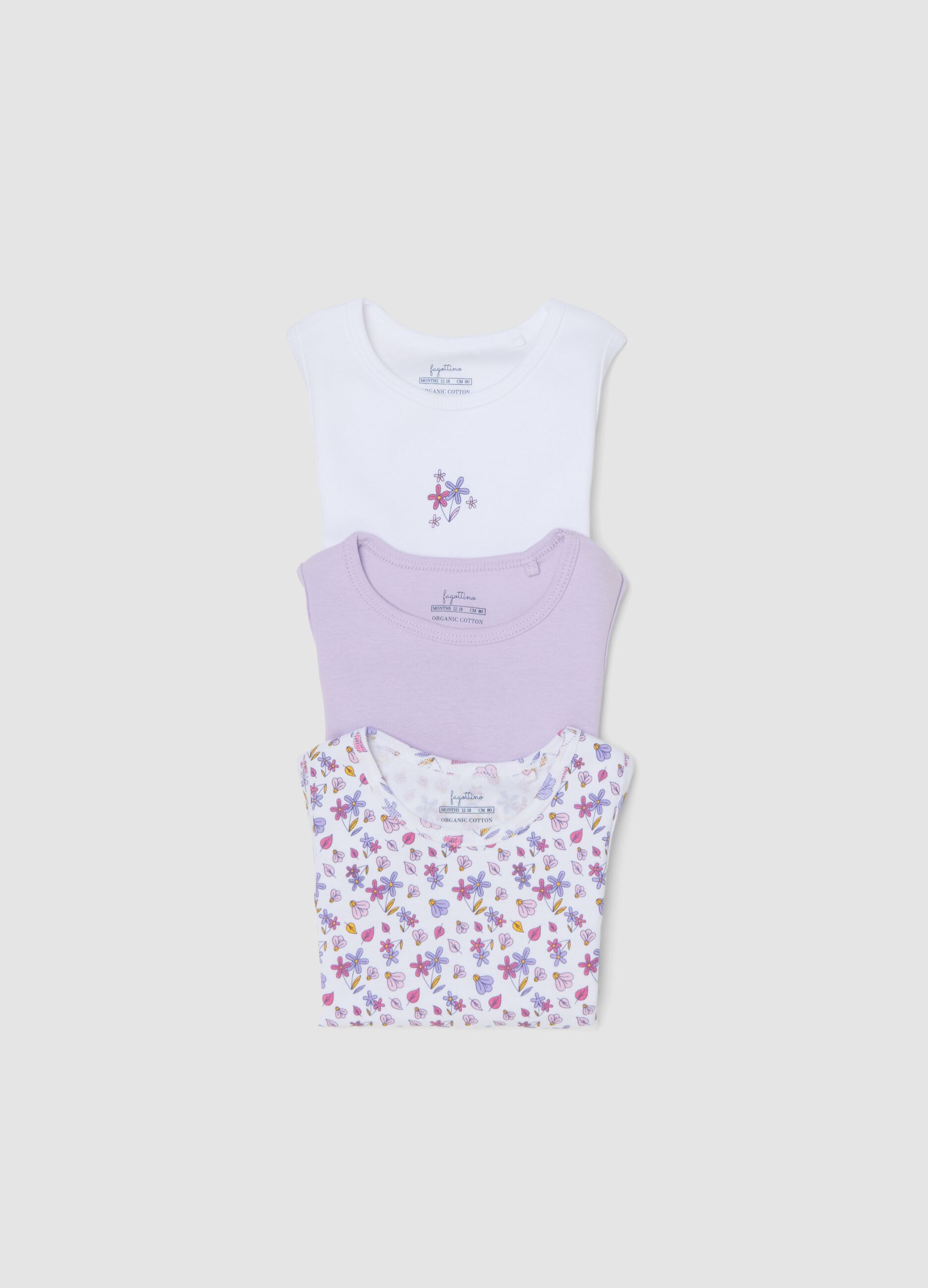 Multicolour sleeveless cotton bodysuit tripack for baby girls