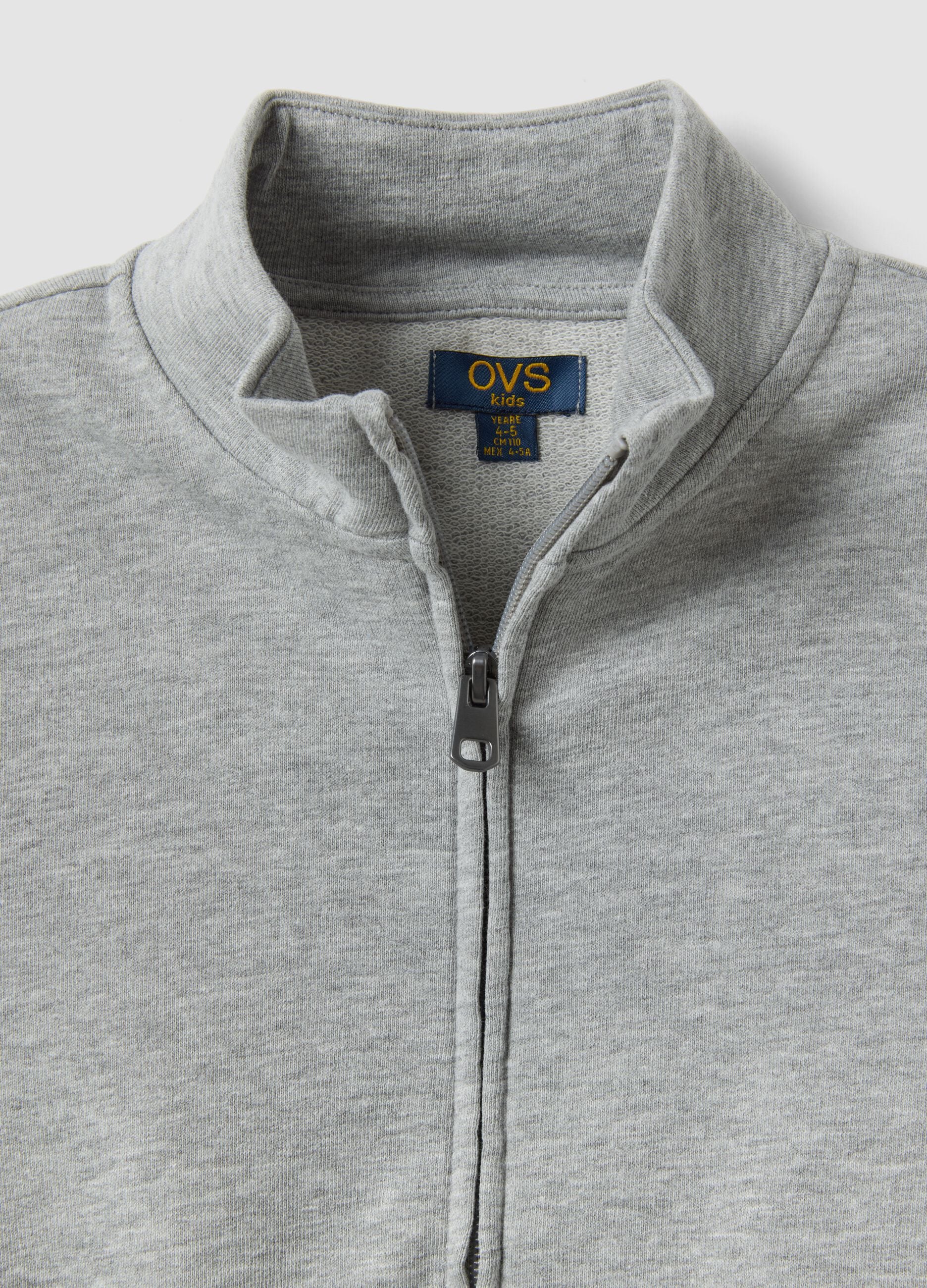 Grey organic cotton sweatshirt with high neck for boys