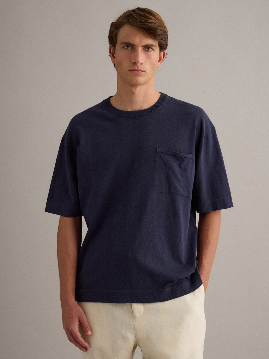 Blue pure cotton regular-fit short-sleeve T-shirt_1