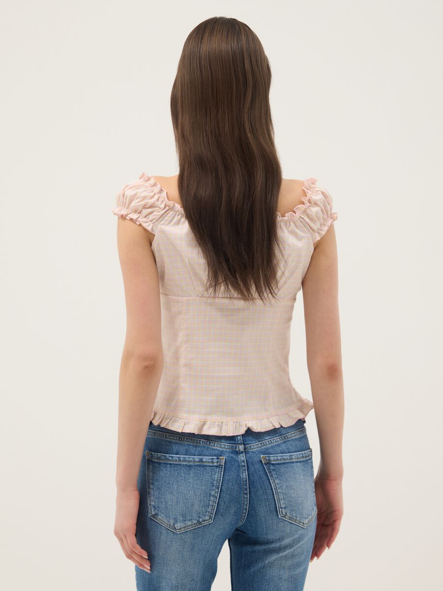 Blusa rosa in cotone elasticizzato con bottoni e ruches regular fit_3
