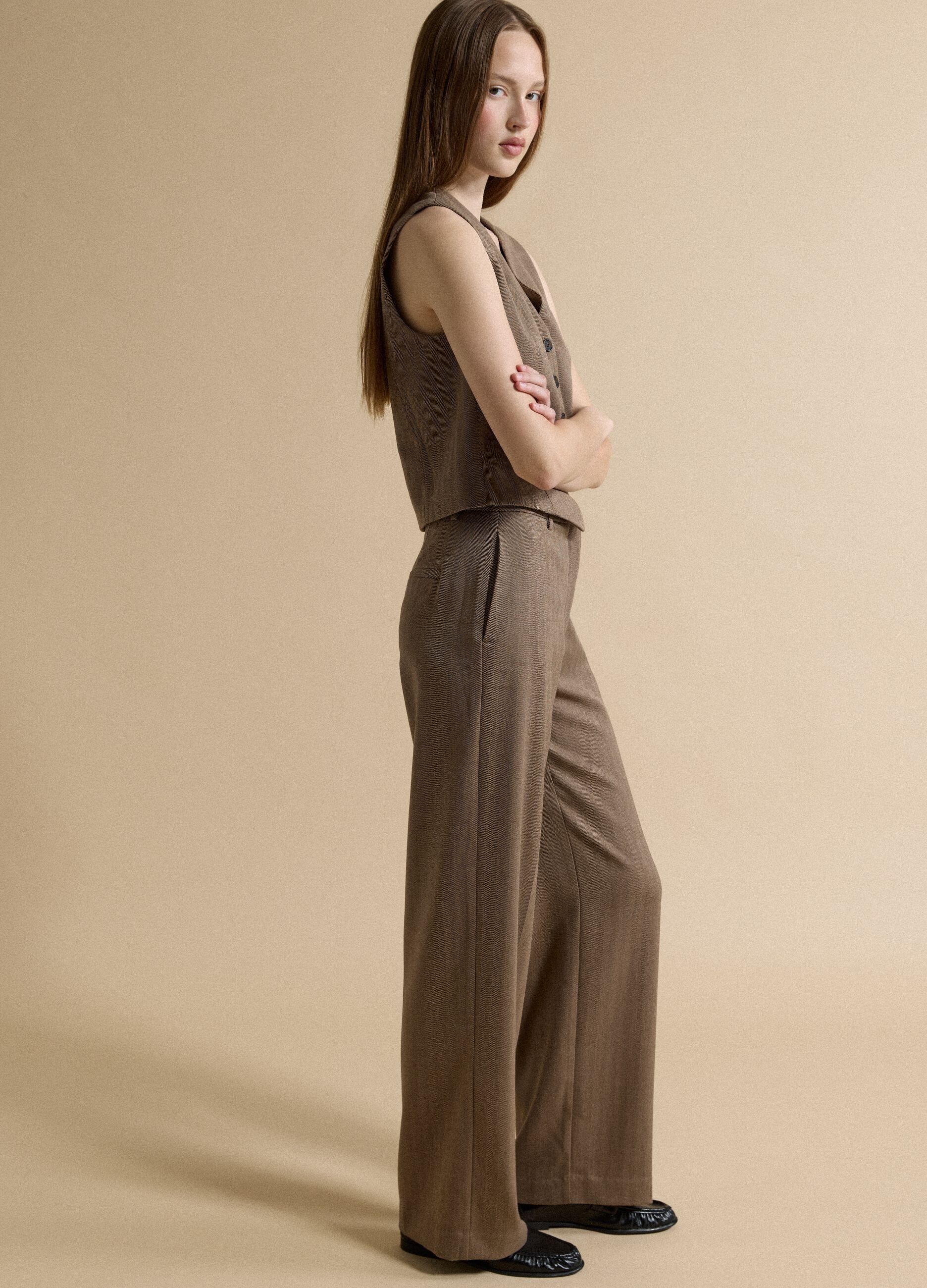 Brown stretch viscose regular-fit waistcoat