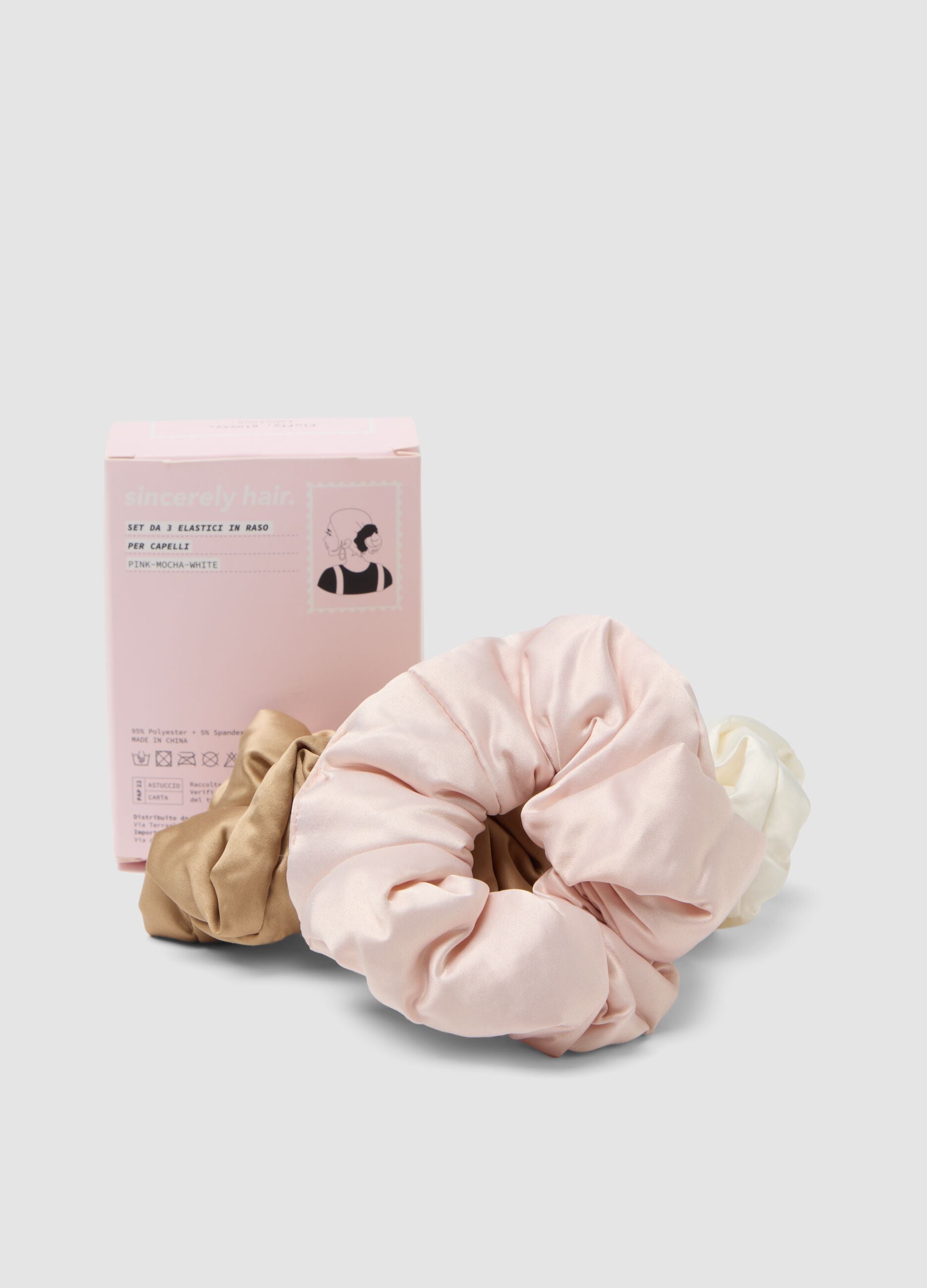 SINCERELY HAIR Satin Scrunchies (3-Pack) Pink&ndash;Mocha&ndash;White