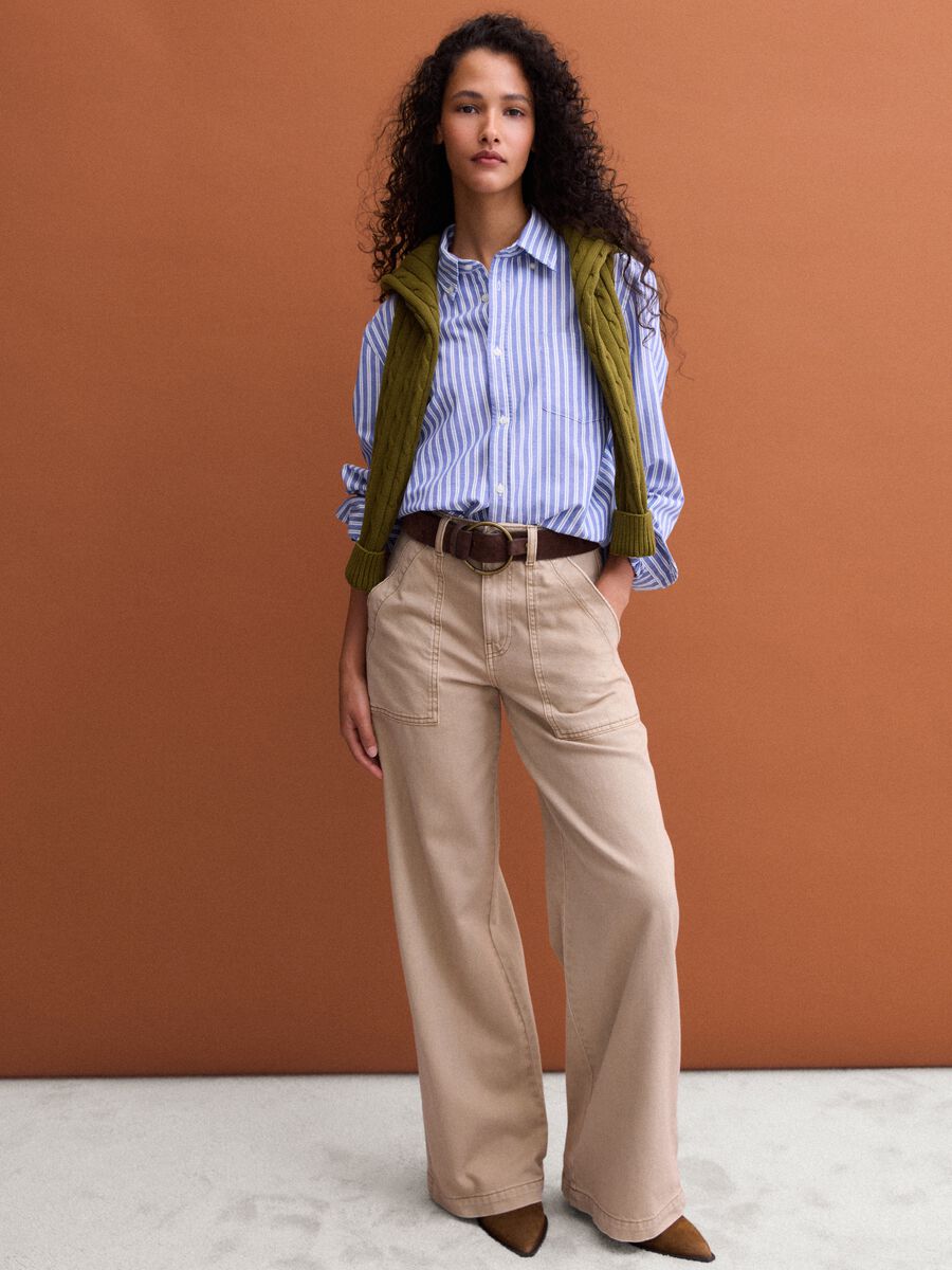 Beige denim wide-leg jeans in pure cotton_0