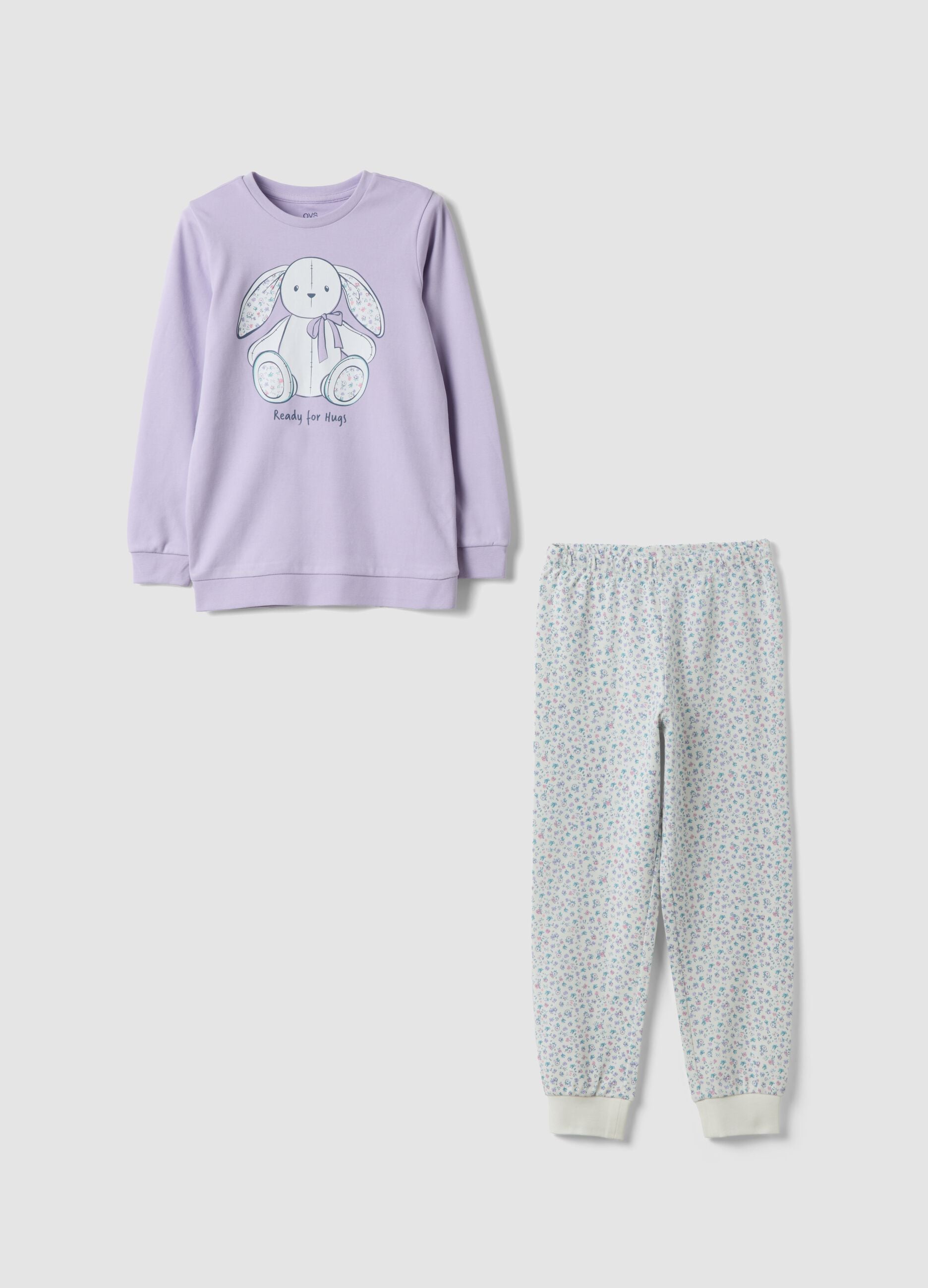 Purple pure organic cotton girls&rsquo; pyjamas with bunny print