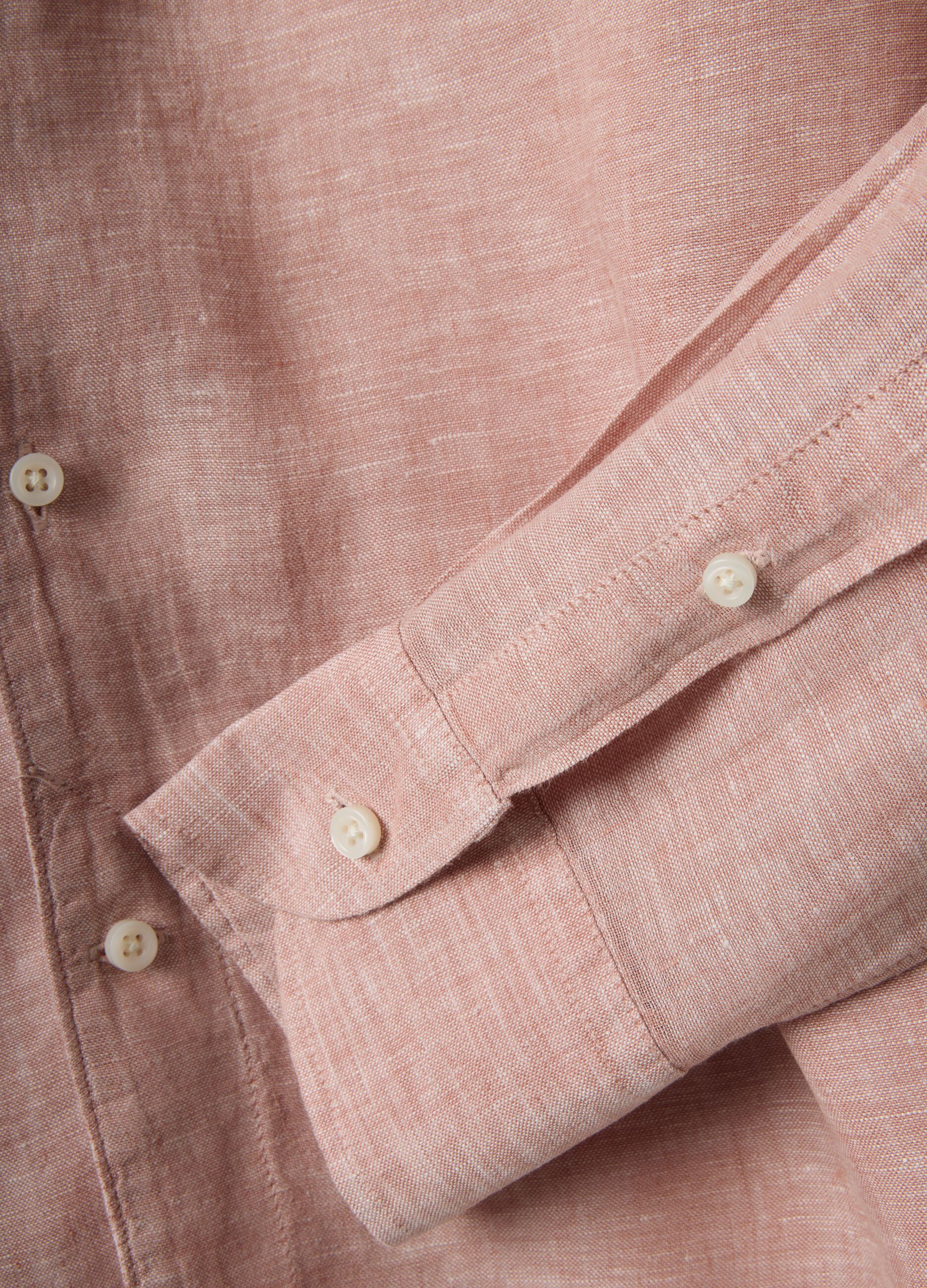 Slim Fit Long Sleeve Pink Pure Linen Shirt