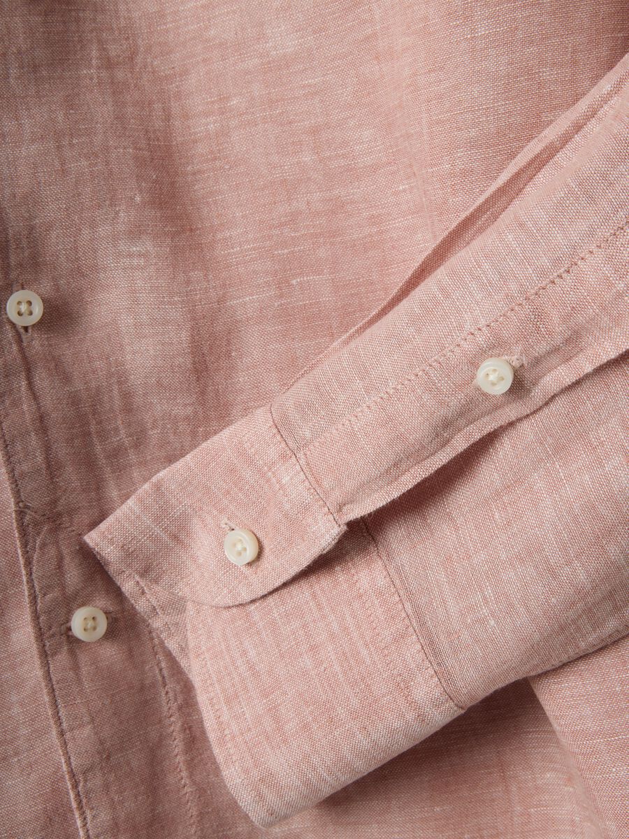 Slim Fit Long Sleeve Pink Pure Linen Shirt_5