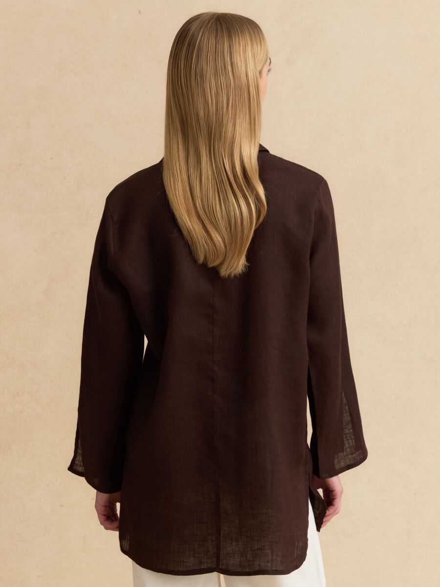 Oversized pure linen brown shirt_3